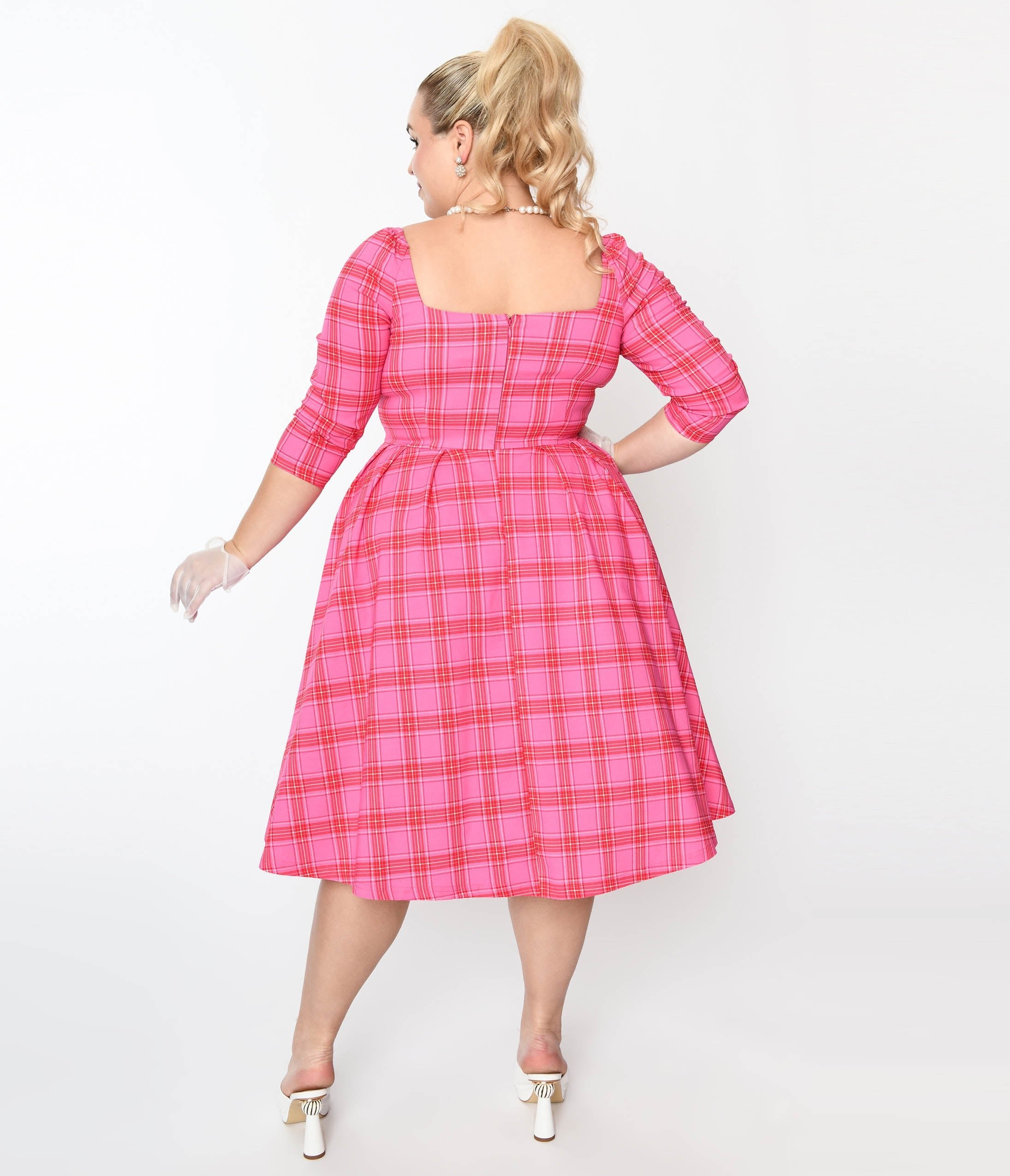 Unique Vintage Plus Size Pink & Red Plaid Lamar Swing Dress