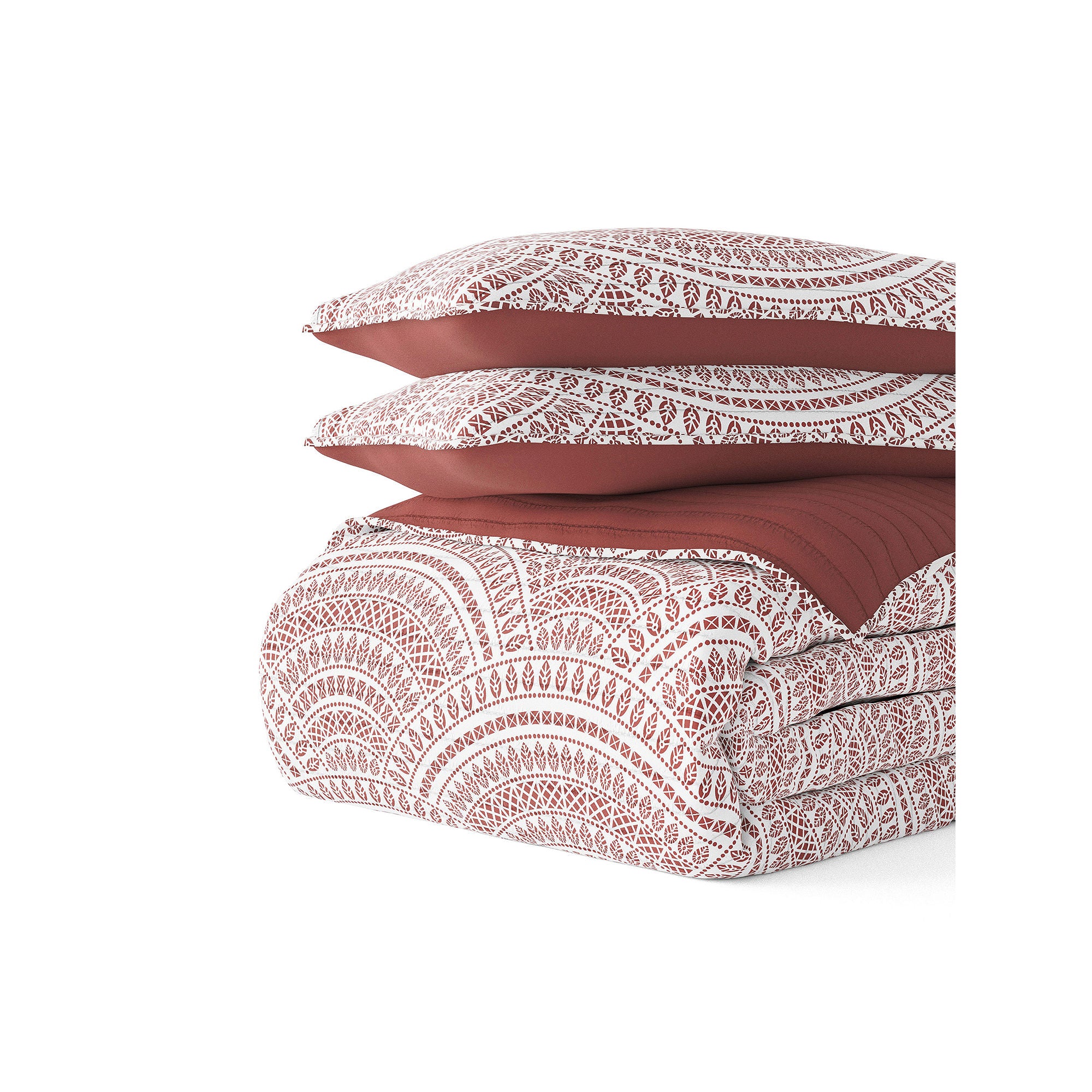 Casual Comfort Scallop Reversible Quilt Set - Terracotta