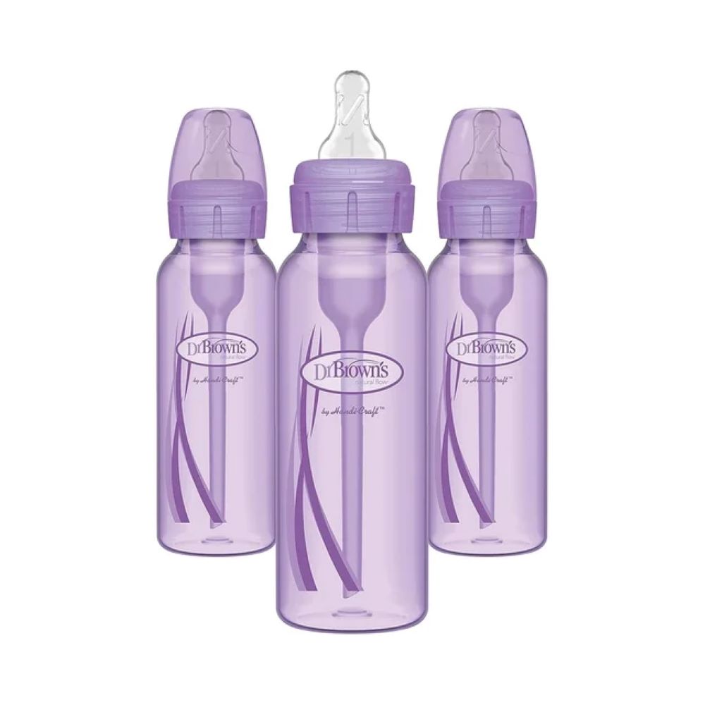 Dr. Brown's SB83505-P3 Natural Flow Anti-Colic Options Plus Narrow Baby Bottles 8 oz/250 mL, 3 Pack, Purple