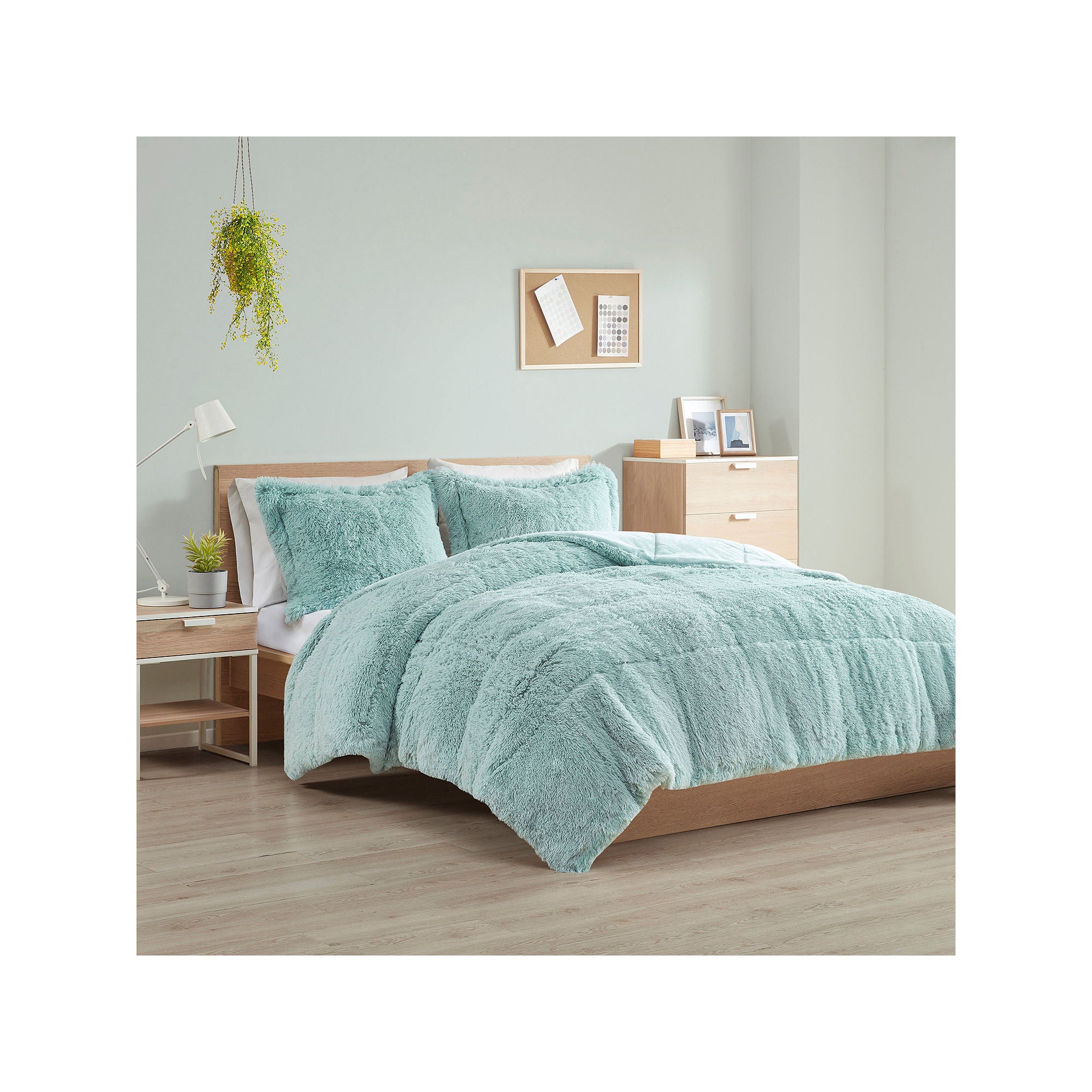 Intelligent Design Leena Shaggy Faux Fur Comforter Mini Set - Aqua