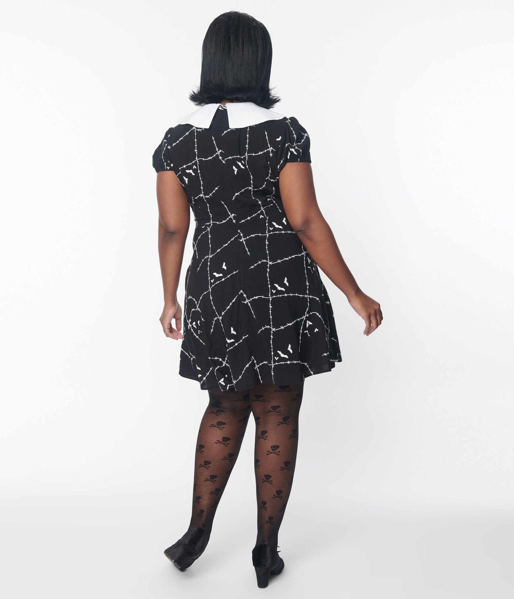 Hell Bunny Black & White Stitches Flare Dress