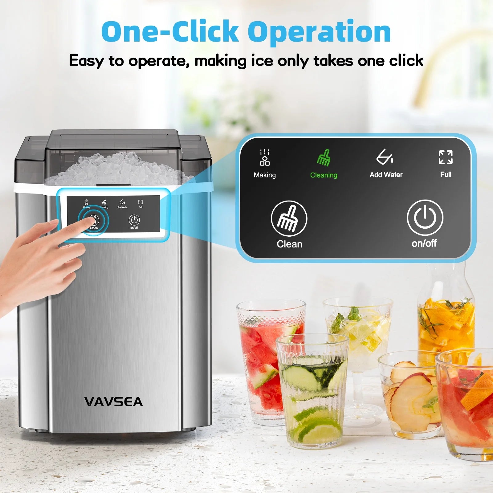 Vavsea Bs-301-Jjzbj-Vavsea-Wal 40Lbs/24H Nugget Countertop Ice Maker With Self-Cleaning Function