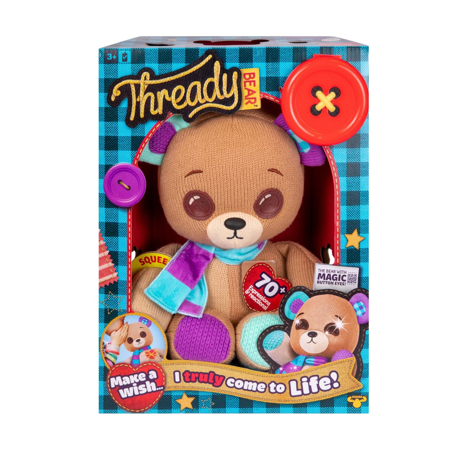 Thready Bear 23001 Interactive 14 Plush Teddy Bear, 70+ Expressions & Reactions, Ages 3+