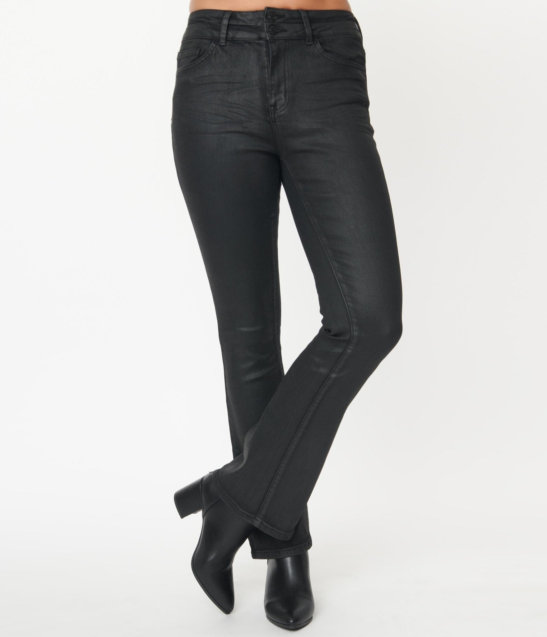 1970s Style Black High Rise Flare Jeans