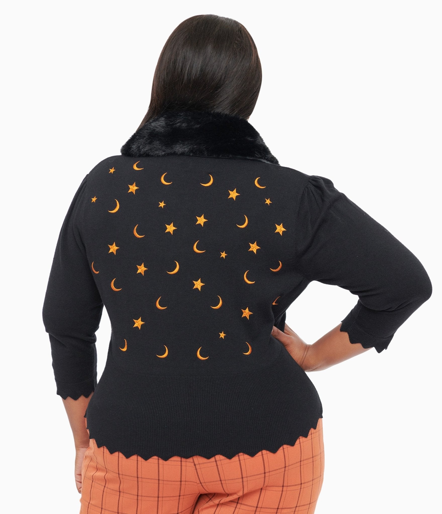 Plus Size 1950s Black & Orange Half Moon Cardigan