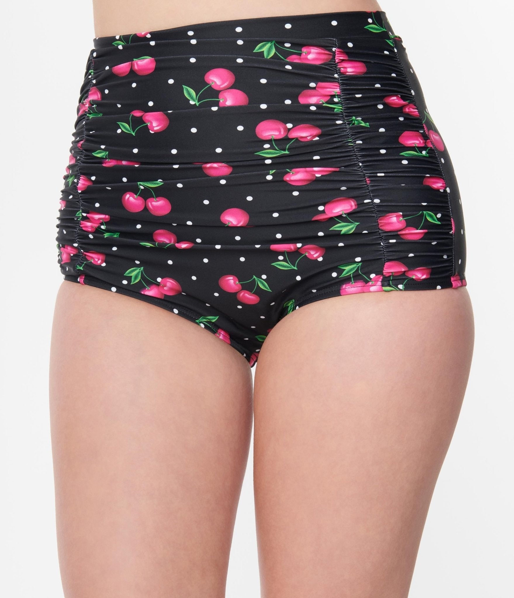 Unique Vintage 1950s Black & Hot Pink Cherry Pin Dot Monroe Swim Bottom