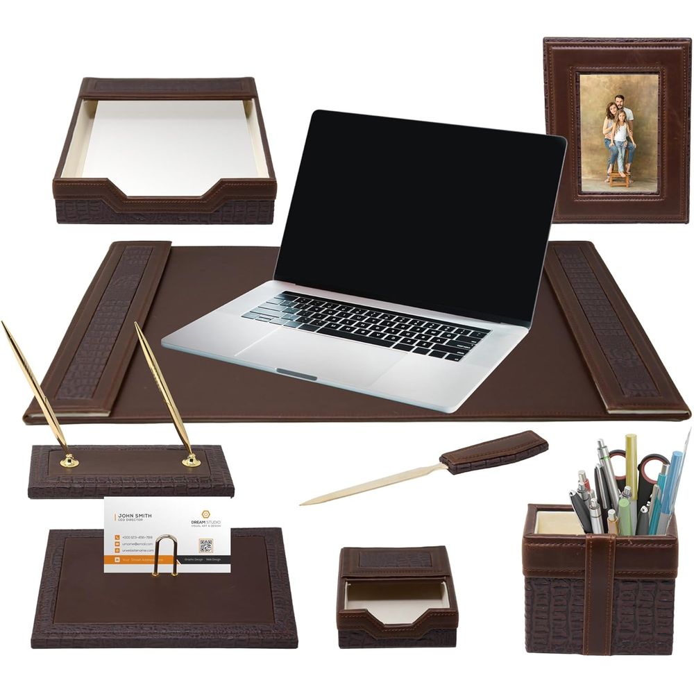 Majestic Goods W940 Brown Eco-Friendly 8-piece Leather Desk Set