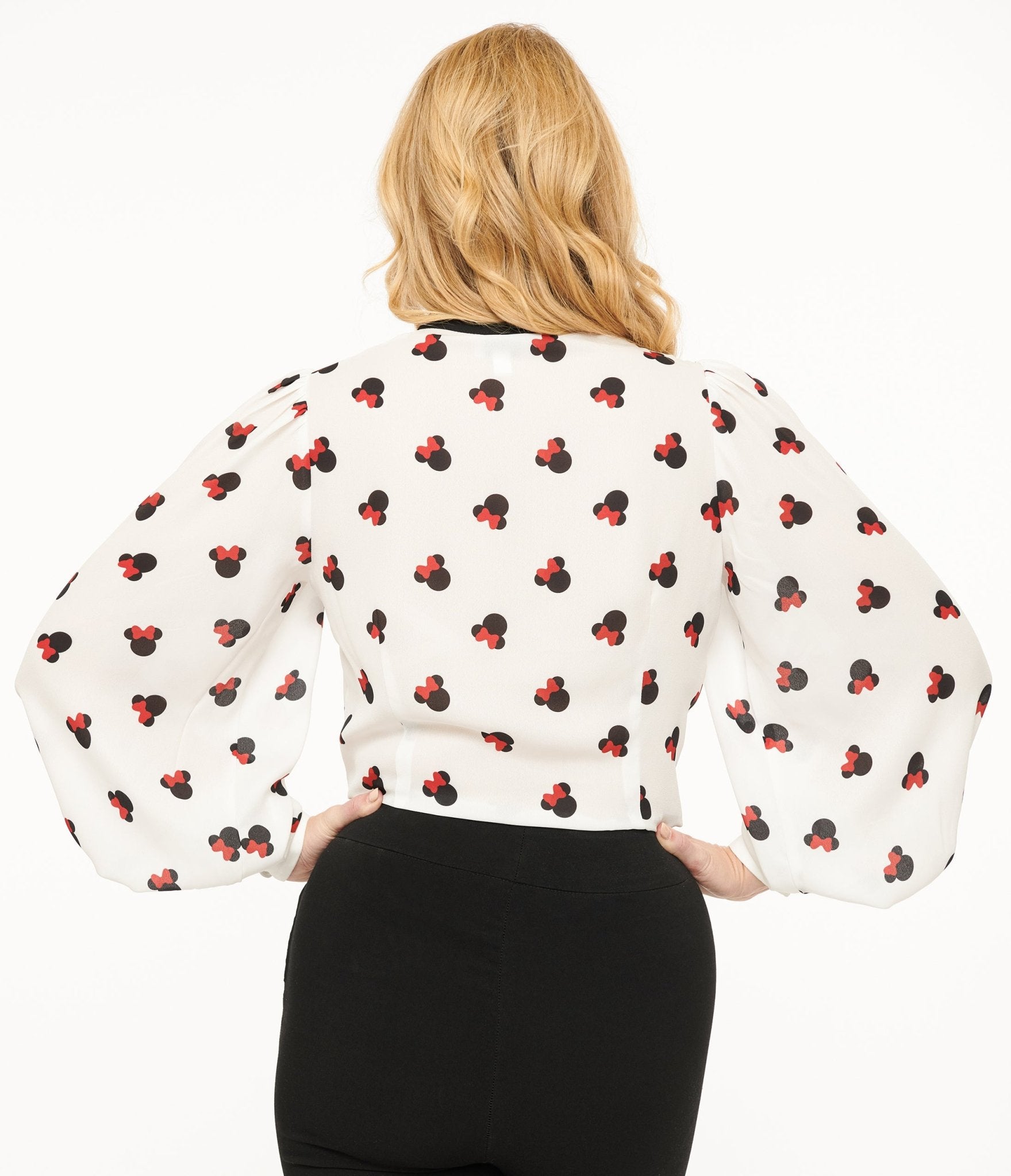 Disney Mickey & Friends Collection by Unique Vintage White Minnie Mouse Stamp Print Gwen Blouse