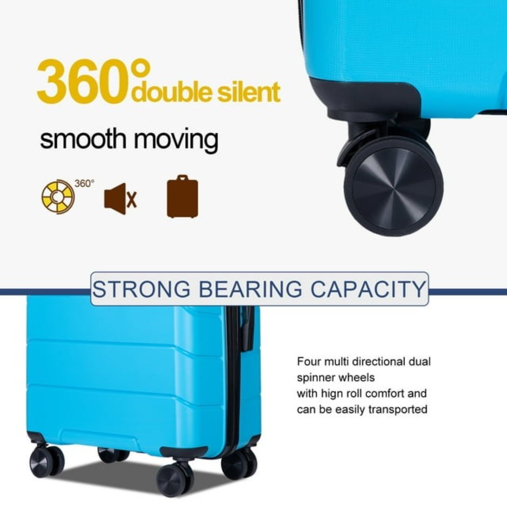Travelhouse TH603102-2 3 Piece Hardside Luggage Set w/TSA Lock Spinner Wheels 20/24/28 Sky Blue