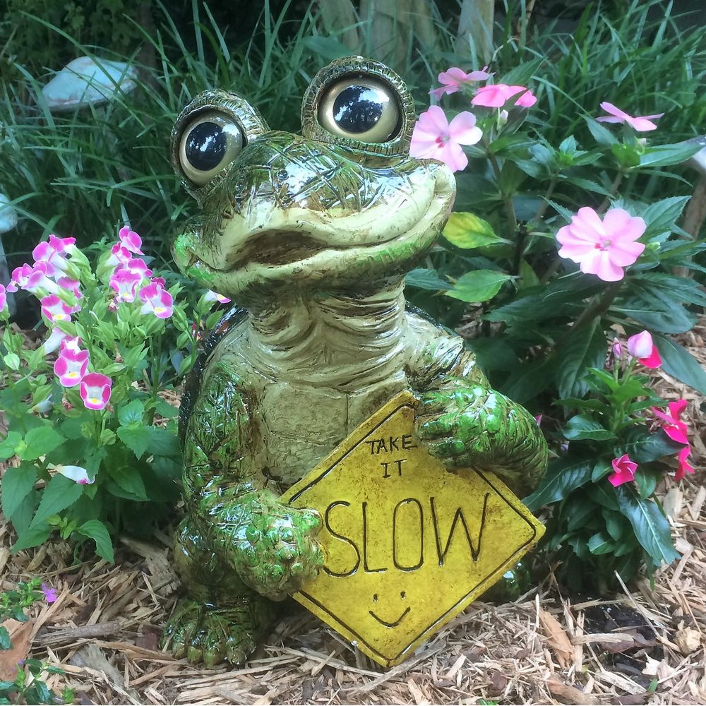 Homestyles Whimsical Turtle with Take it Slow Caution Sign Large Outdoor Garden Statue 15H - Extra Large