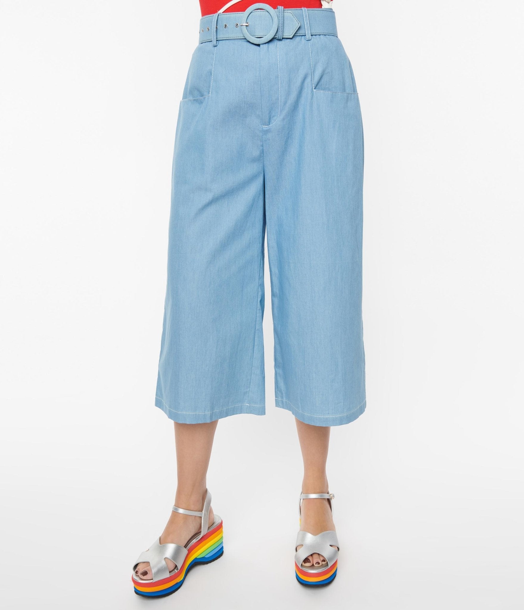 Unique Vintage 1940s Light Blue Denim Ginger Capri Pants