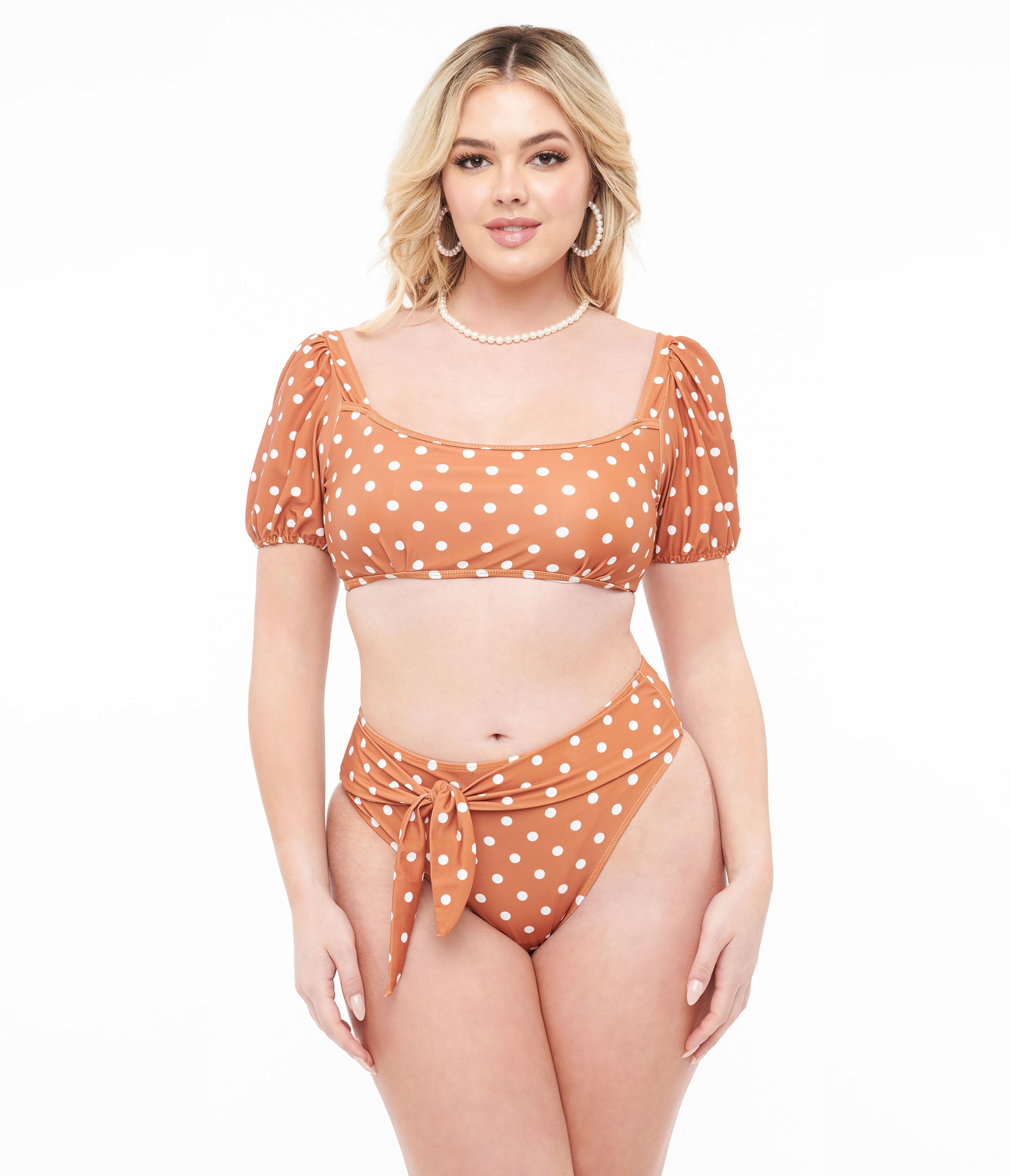 Brown & White Polka Dot Swim Set