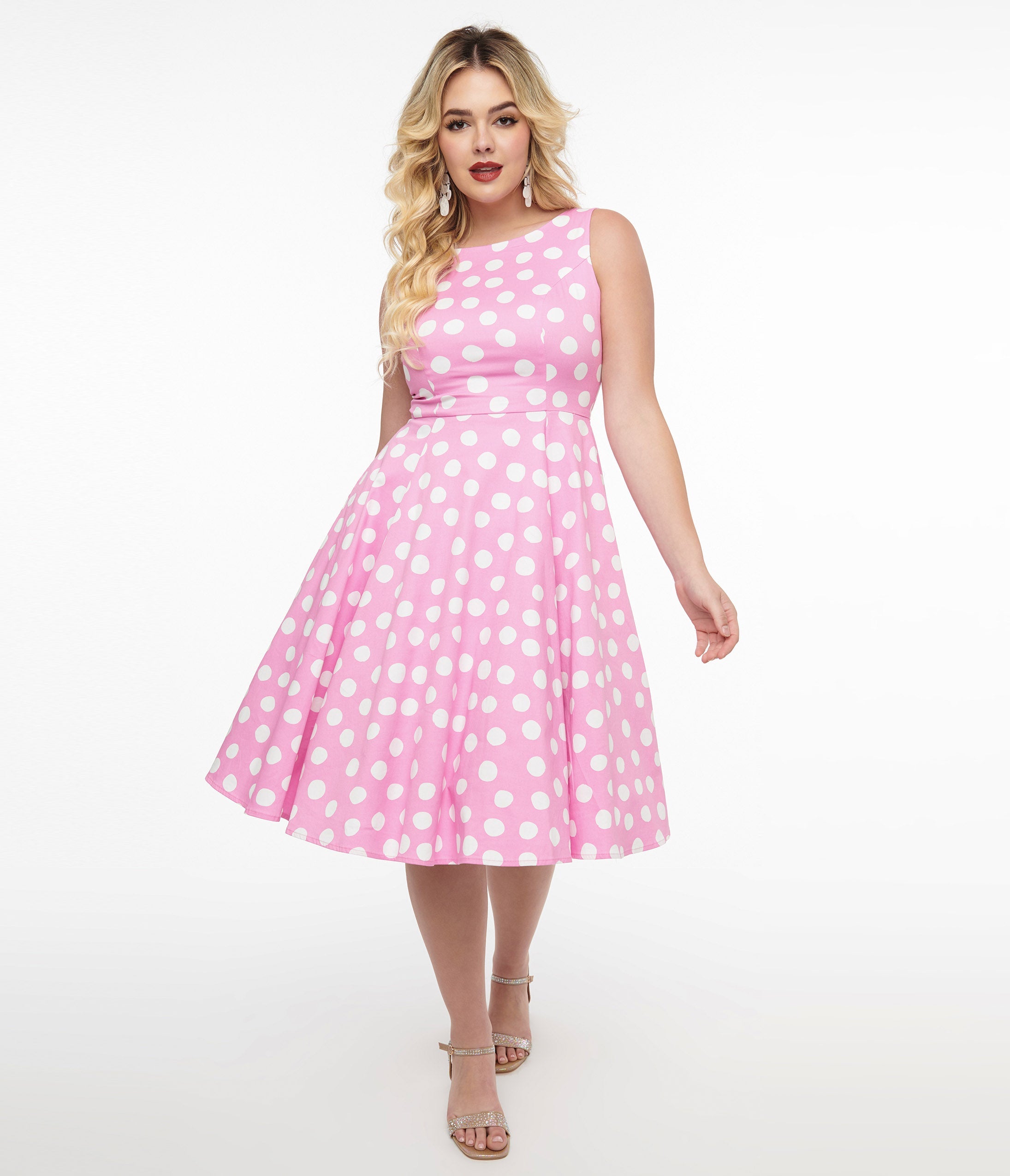 1950s Pink & White Polka Dot Cotton Lyra Swing Dress