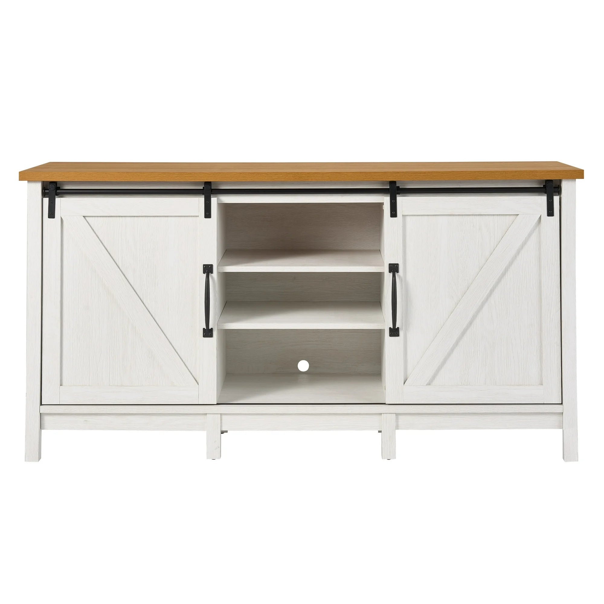 Better Homes & Gardens 441401 Modern Farmhouse TV Stand For TV's Up to 70, Alabaster And Light Honey Finish