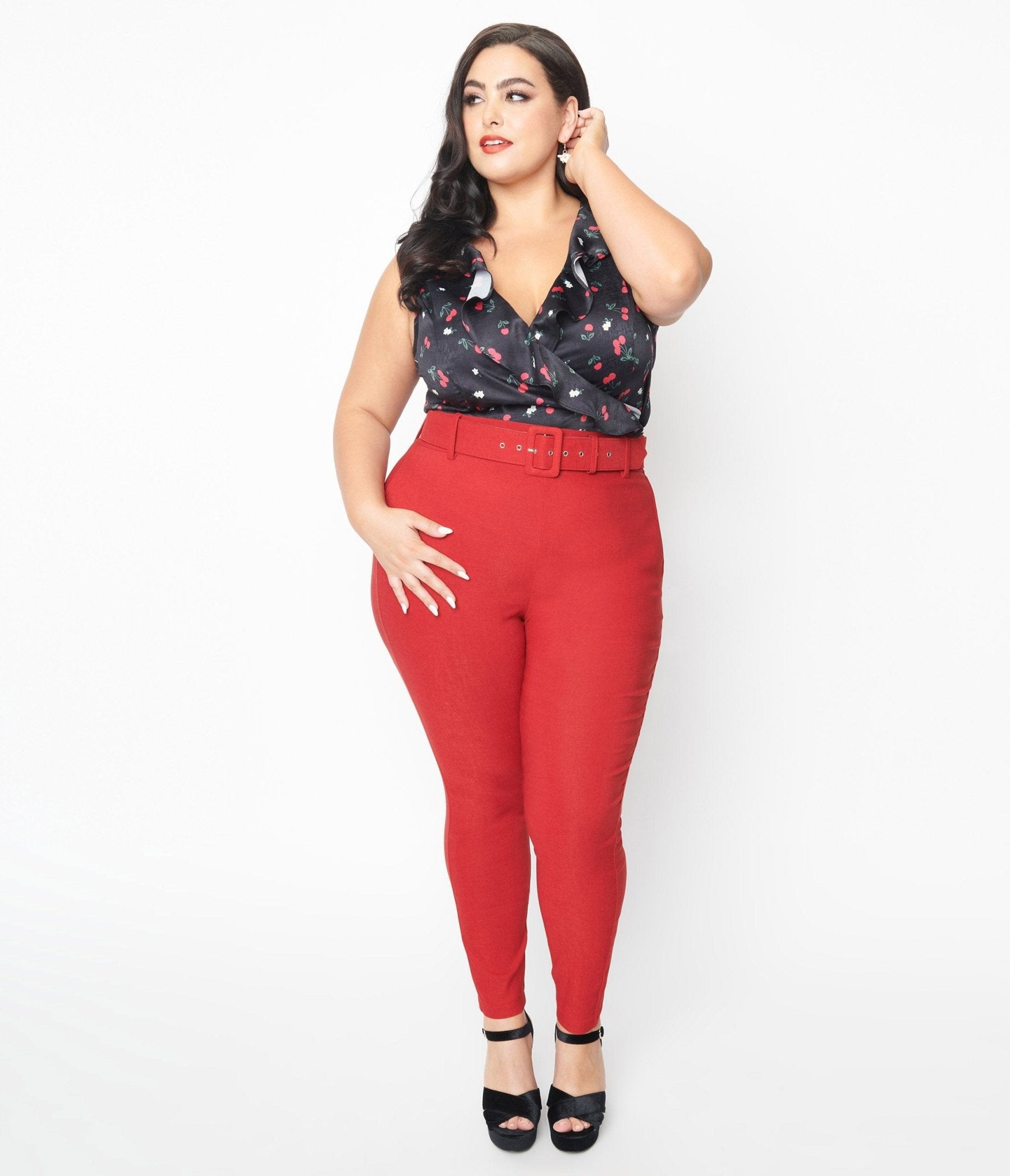 Unique Vintage Plus Size Red Belted Rizzo Pants