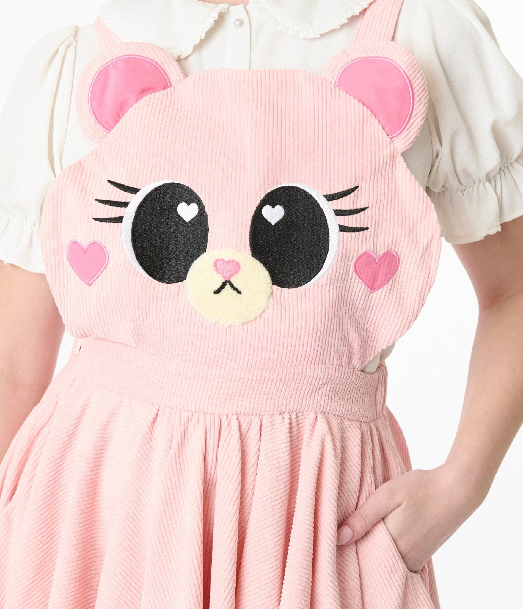 Miss Candyholic Pink Bear Corduroy Pinafore