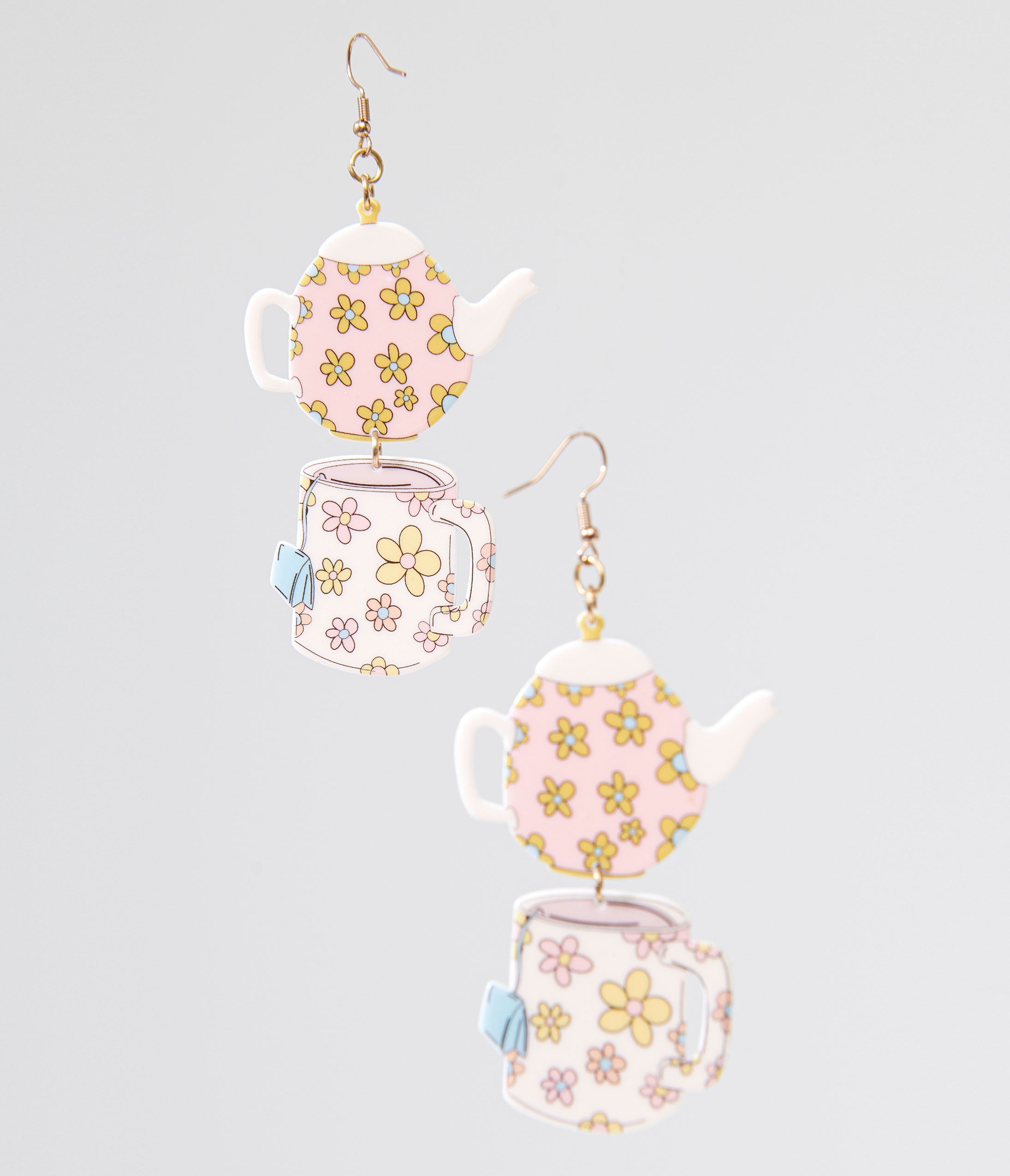 1960s Spot Of Tea Flower Teapot & Teacup Earrings