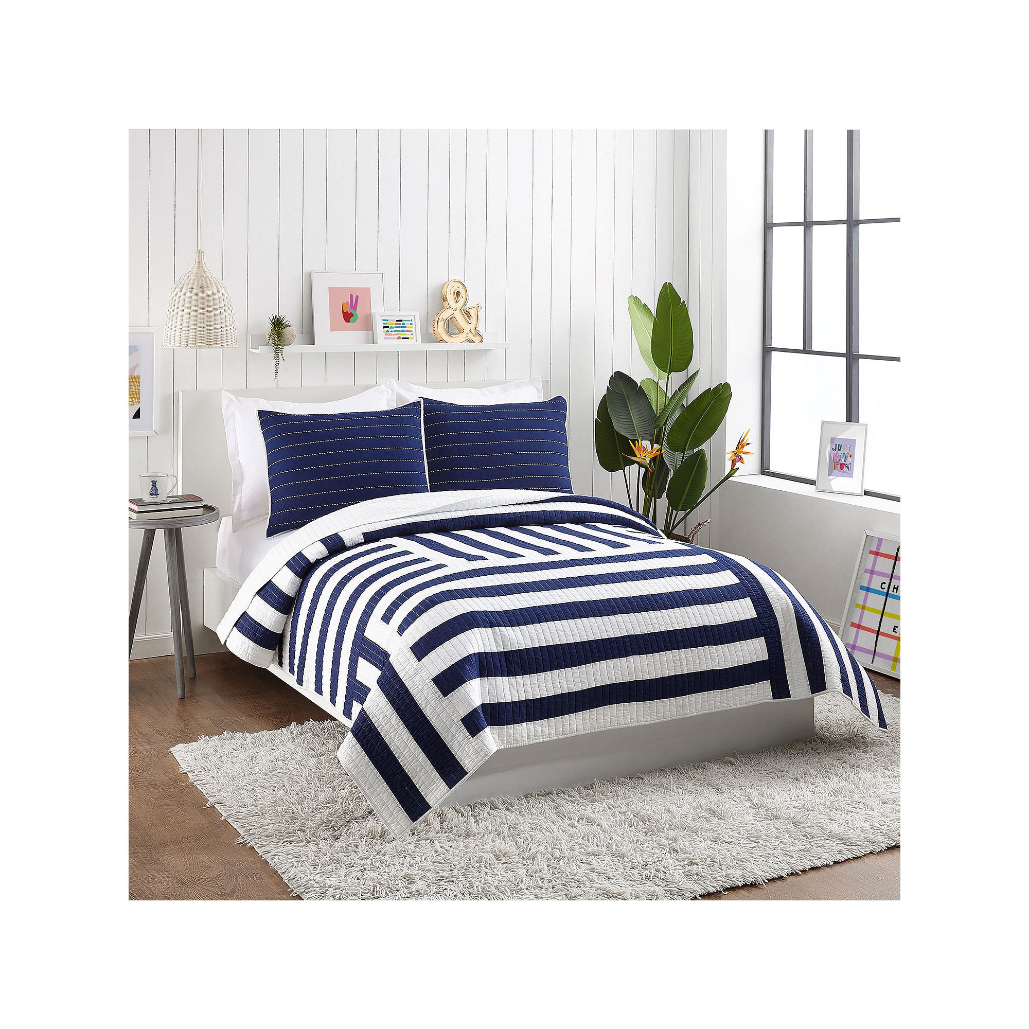 Makers Collective Block Stripe 3-Pc. Reversible Quilt Set - Blue