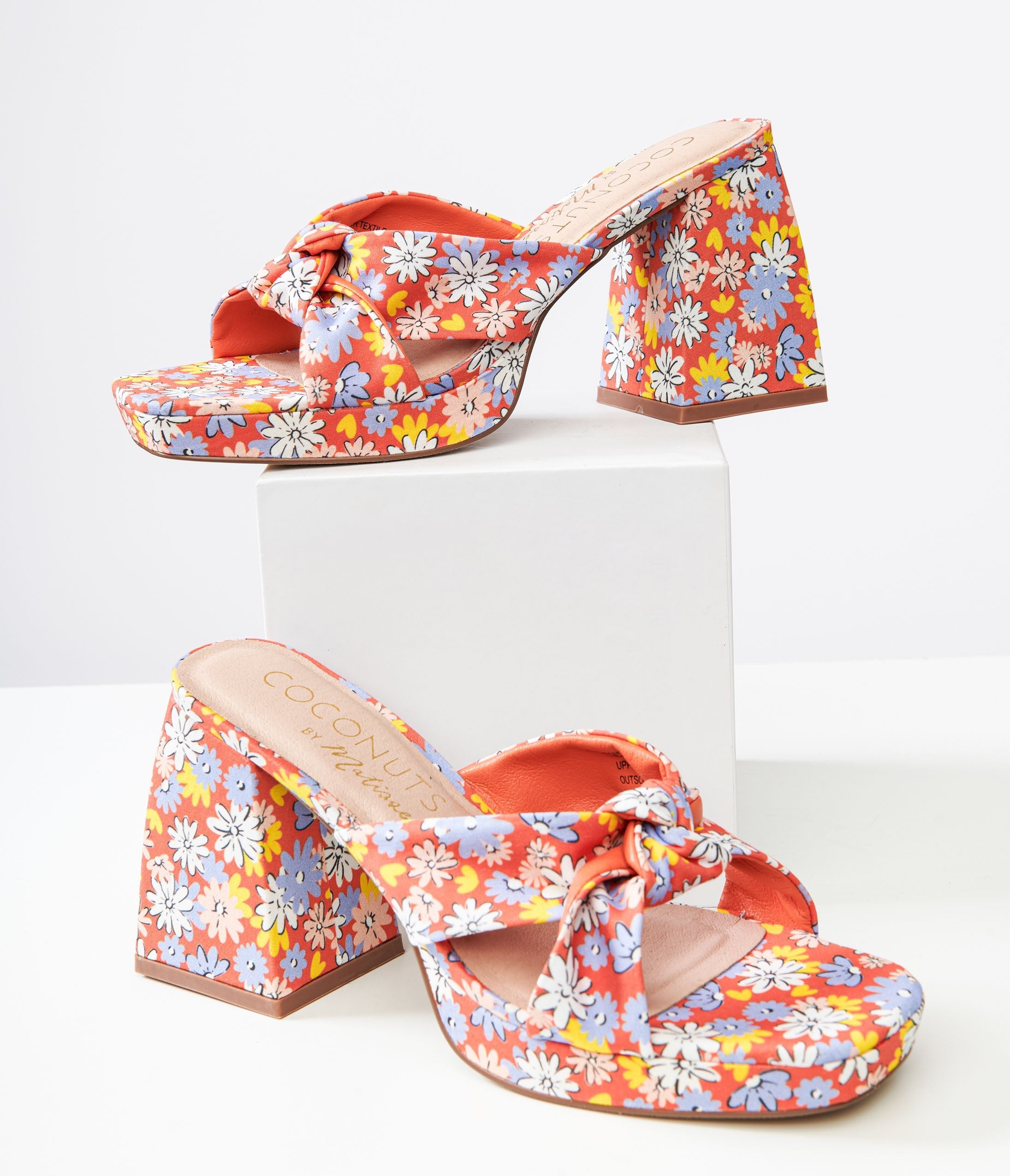 1970s Red Floral Esme Platform Heels