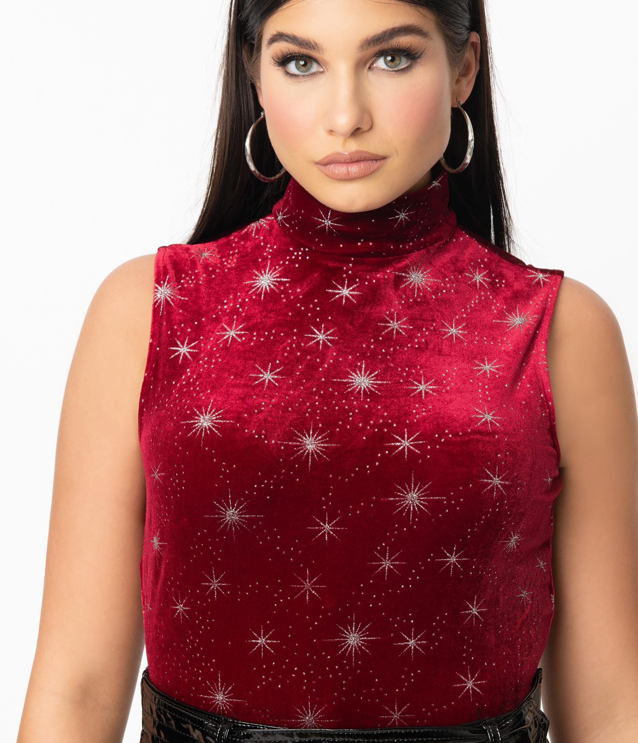 Smak Parlour 1960s Burgundy Velvet & Silver Star Sparkle Corporate Lingo Top