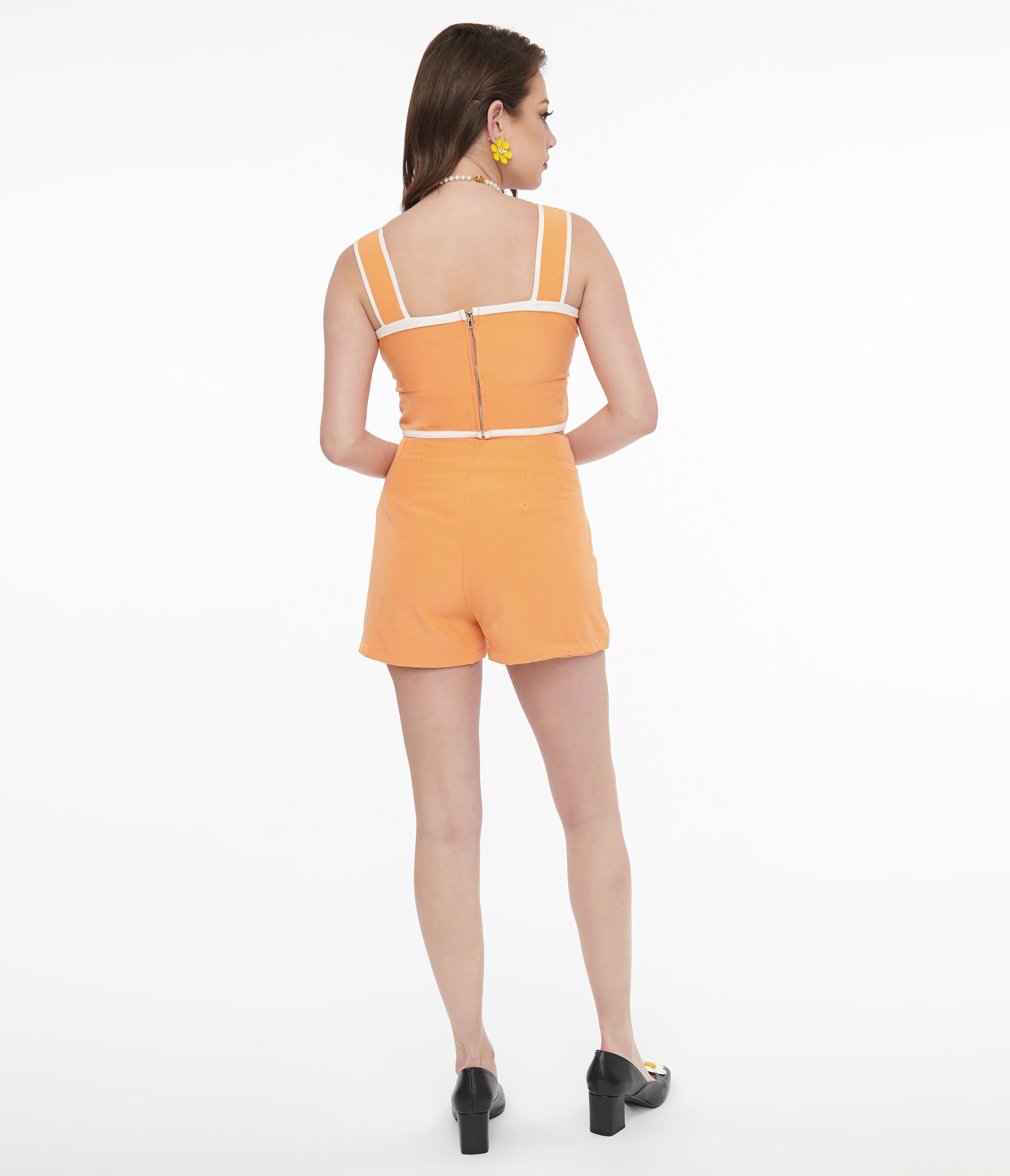 1950s Orange & White Trim Two Piece Romper Set