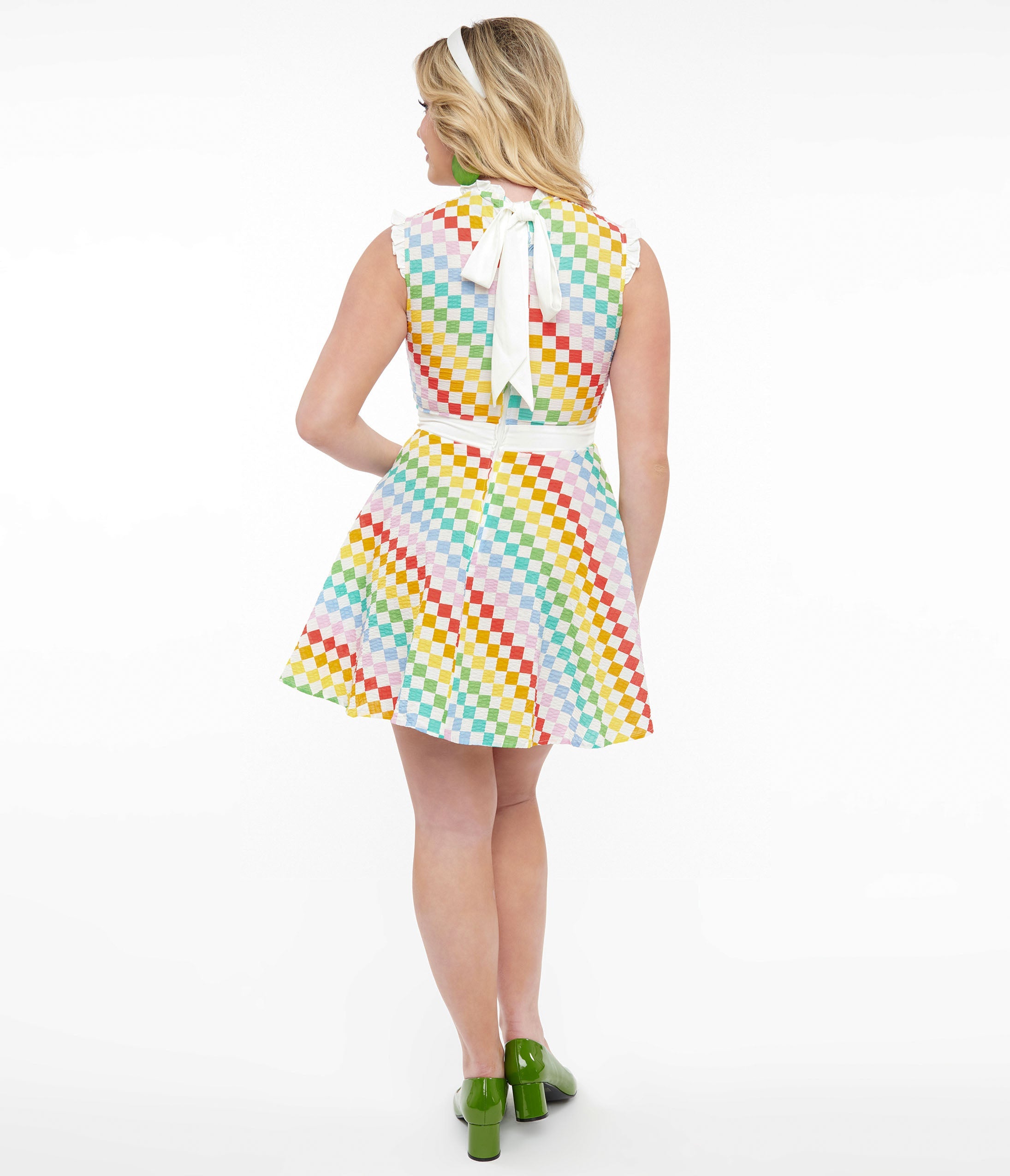 Smak Parlour 1960s Rainbow Check Cotton Happy Hour Flare Dress