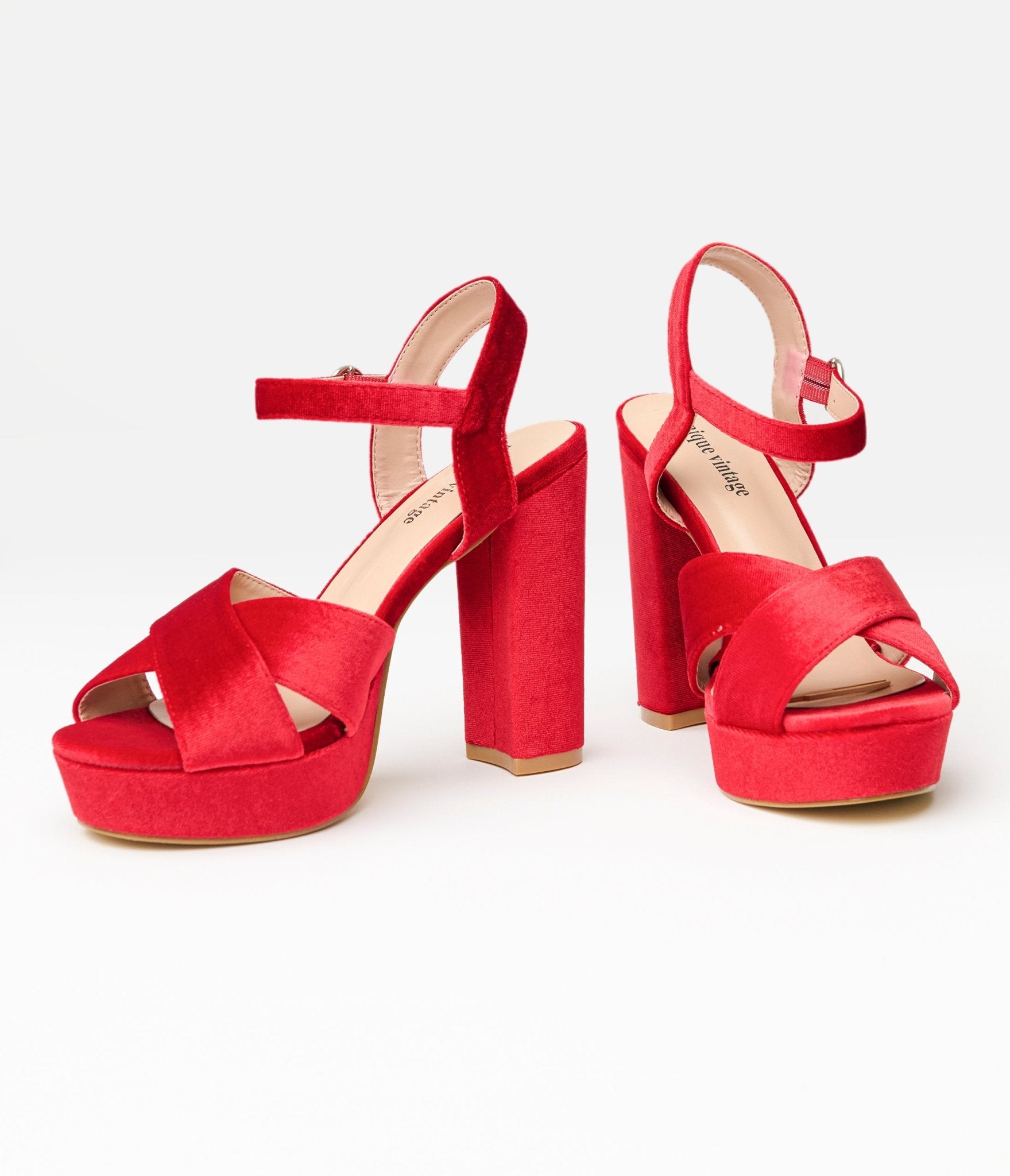 Unique Vintage 1970s Red Velvet Platforms