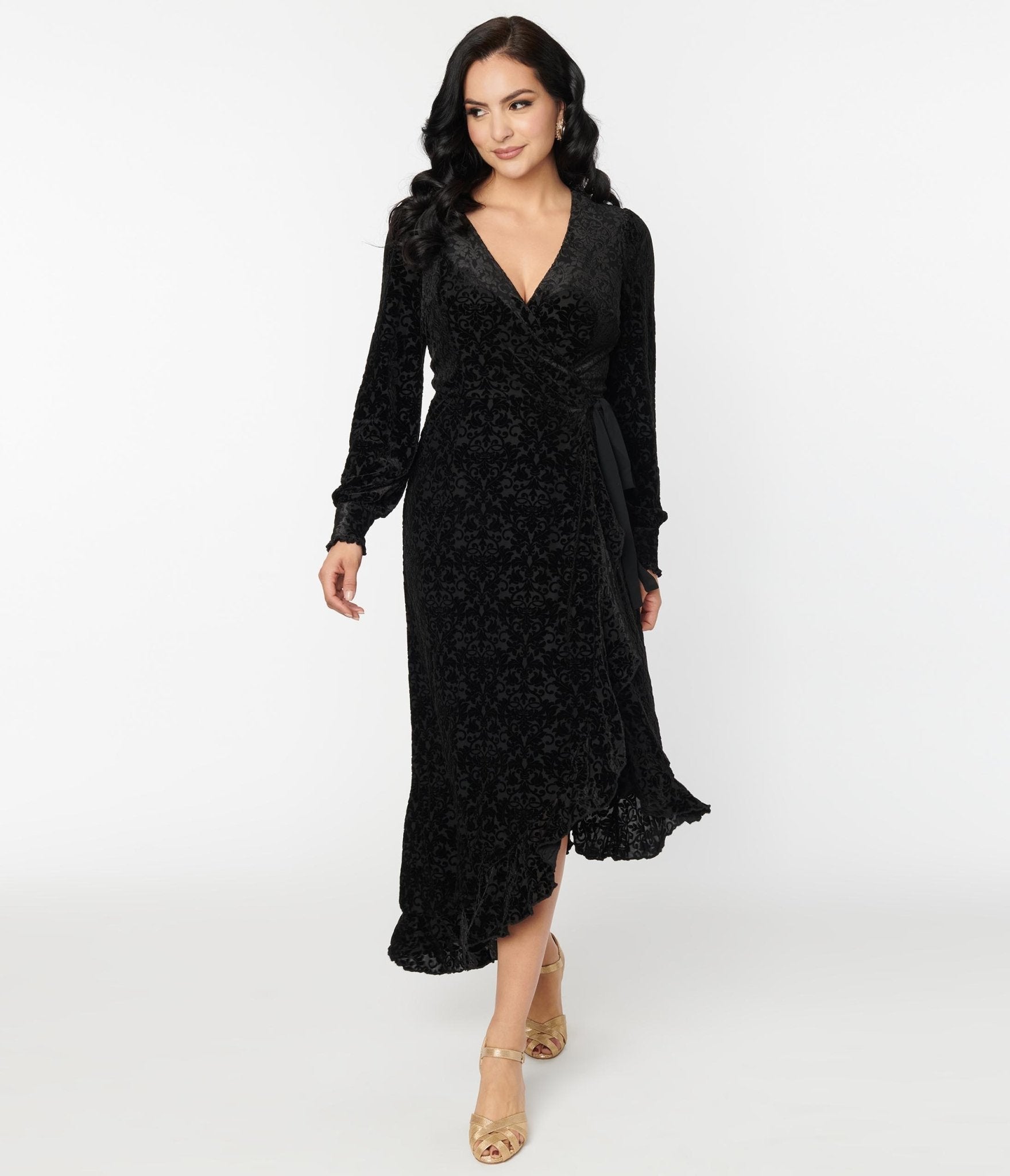 Voodoo Vixen Black Devore Gayle Wrap Dress