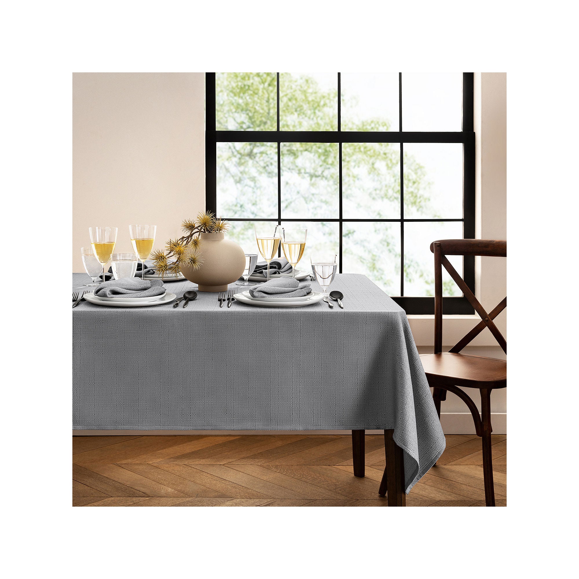 Elrene Home Fashions Water & Stain Resistant Laurel Tablecloth - GRAY ONE SIZE