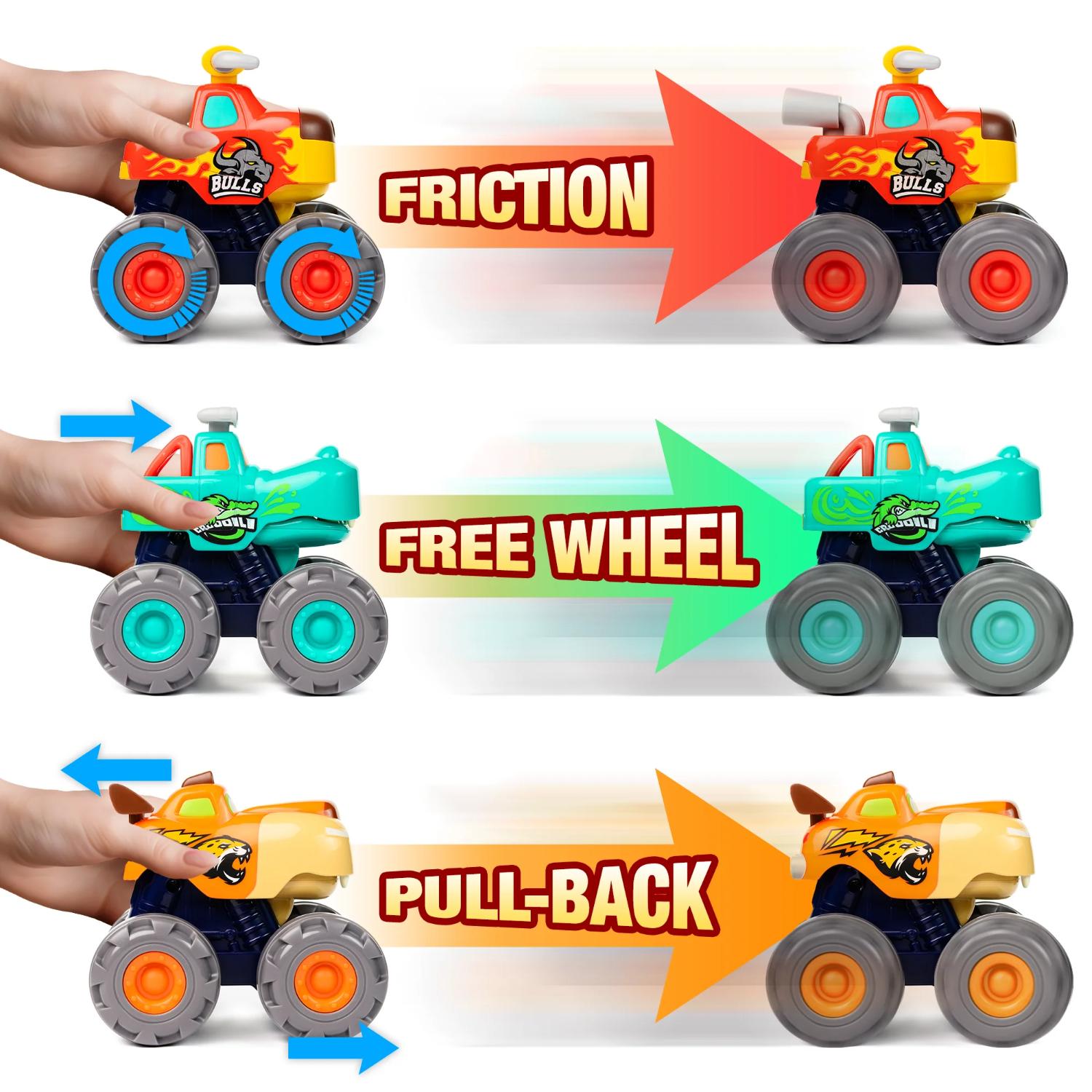 Elalci Trading 3151 Animal Monster Trucks Friction Powered Toy Cars Set Play Vehicle