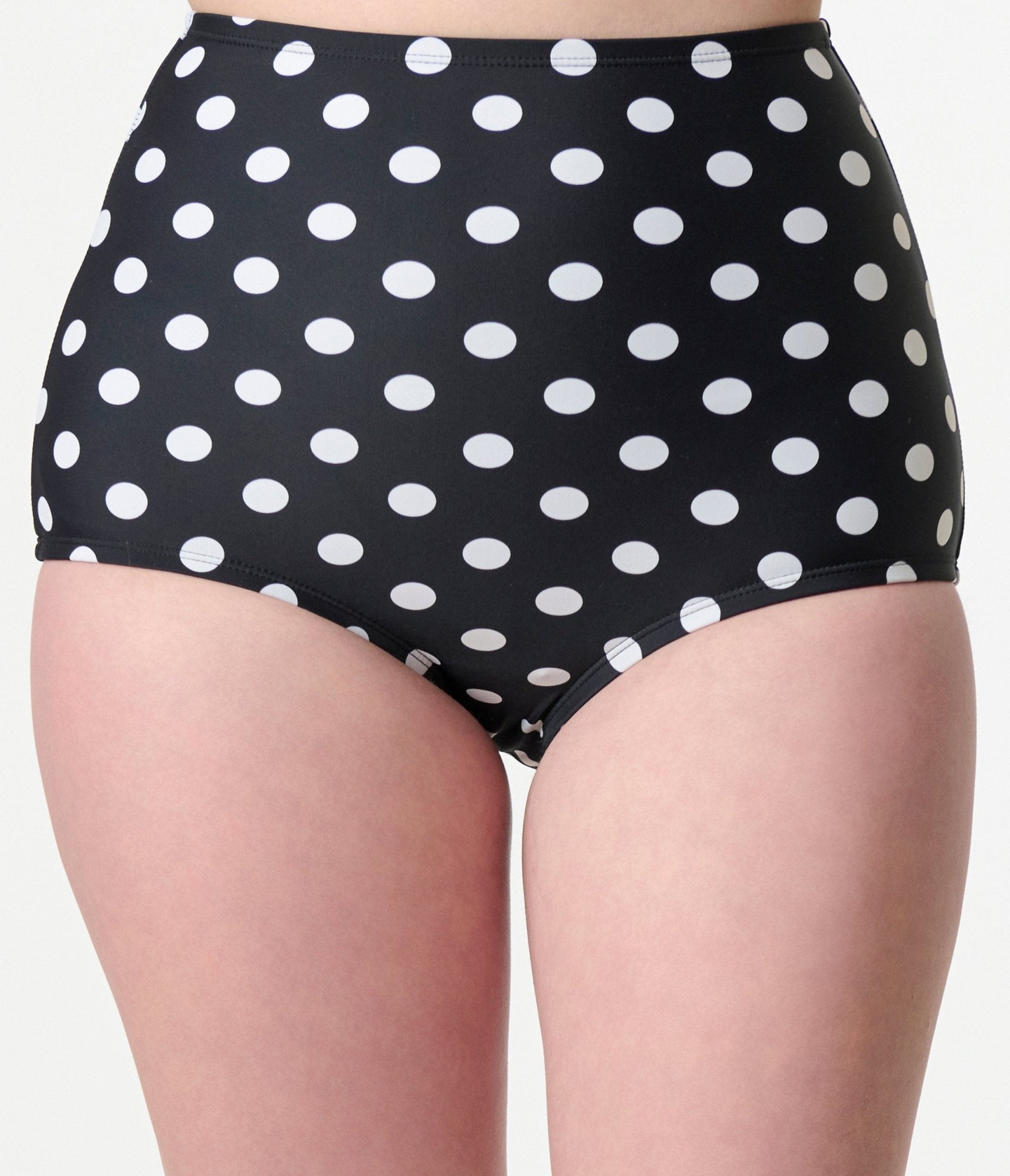 Unique Vintage Black & White Dotted Button High Waist Louise Swim Bottoms