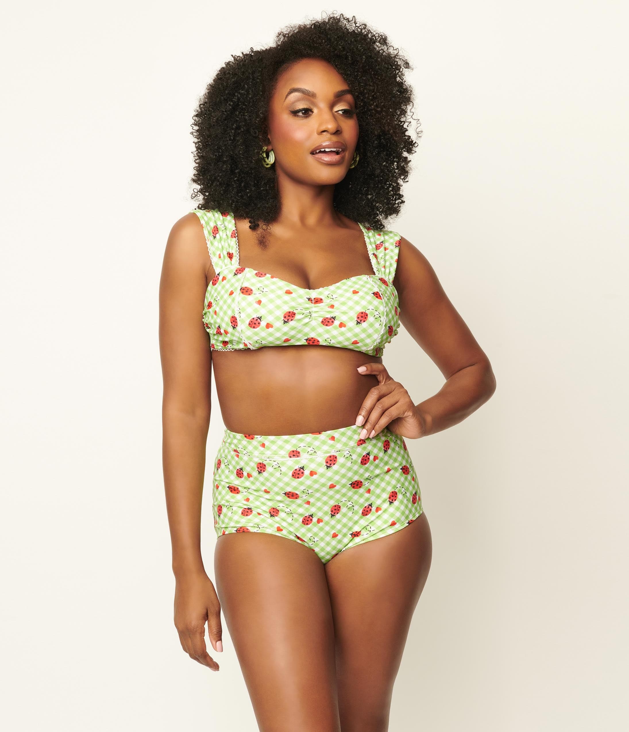 Unique Vintage Green Gingham & Ladybug Mrs Cooper Swim Bottoms