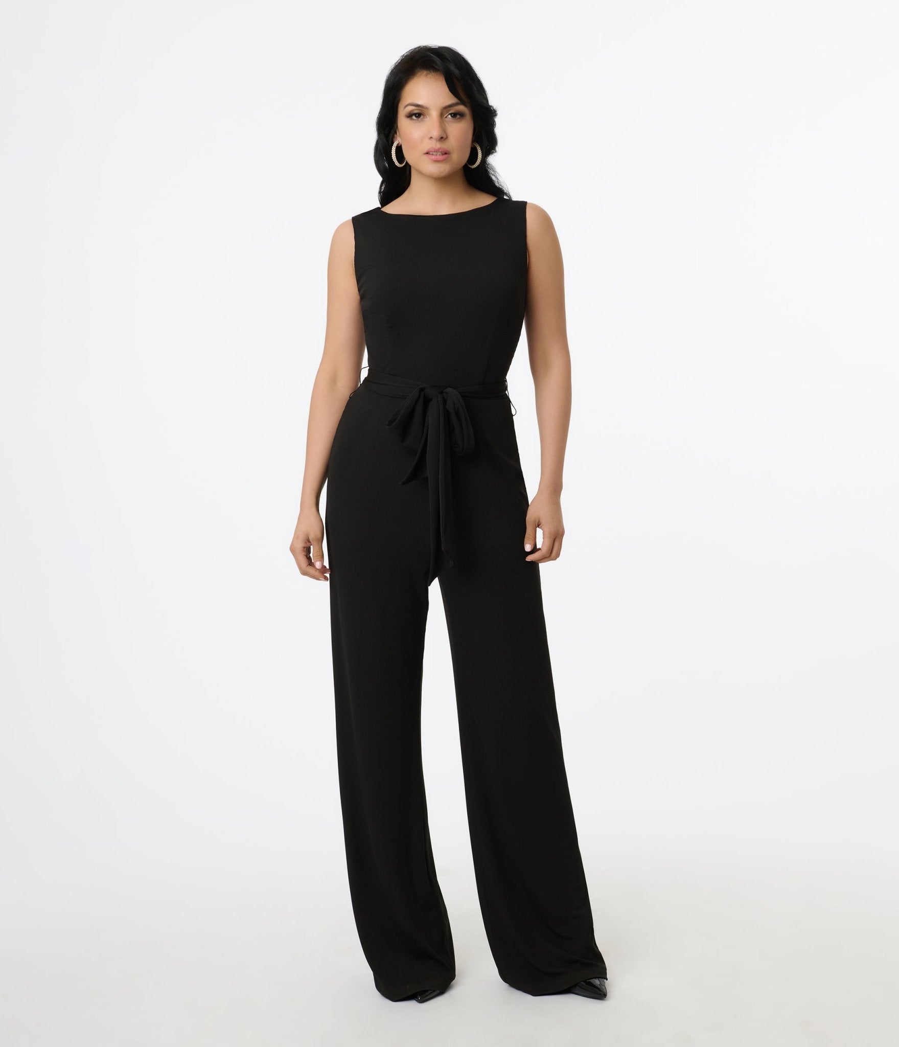 Unique Vintage 1950s Black Boat Neck Jumpsuit