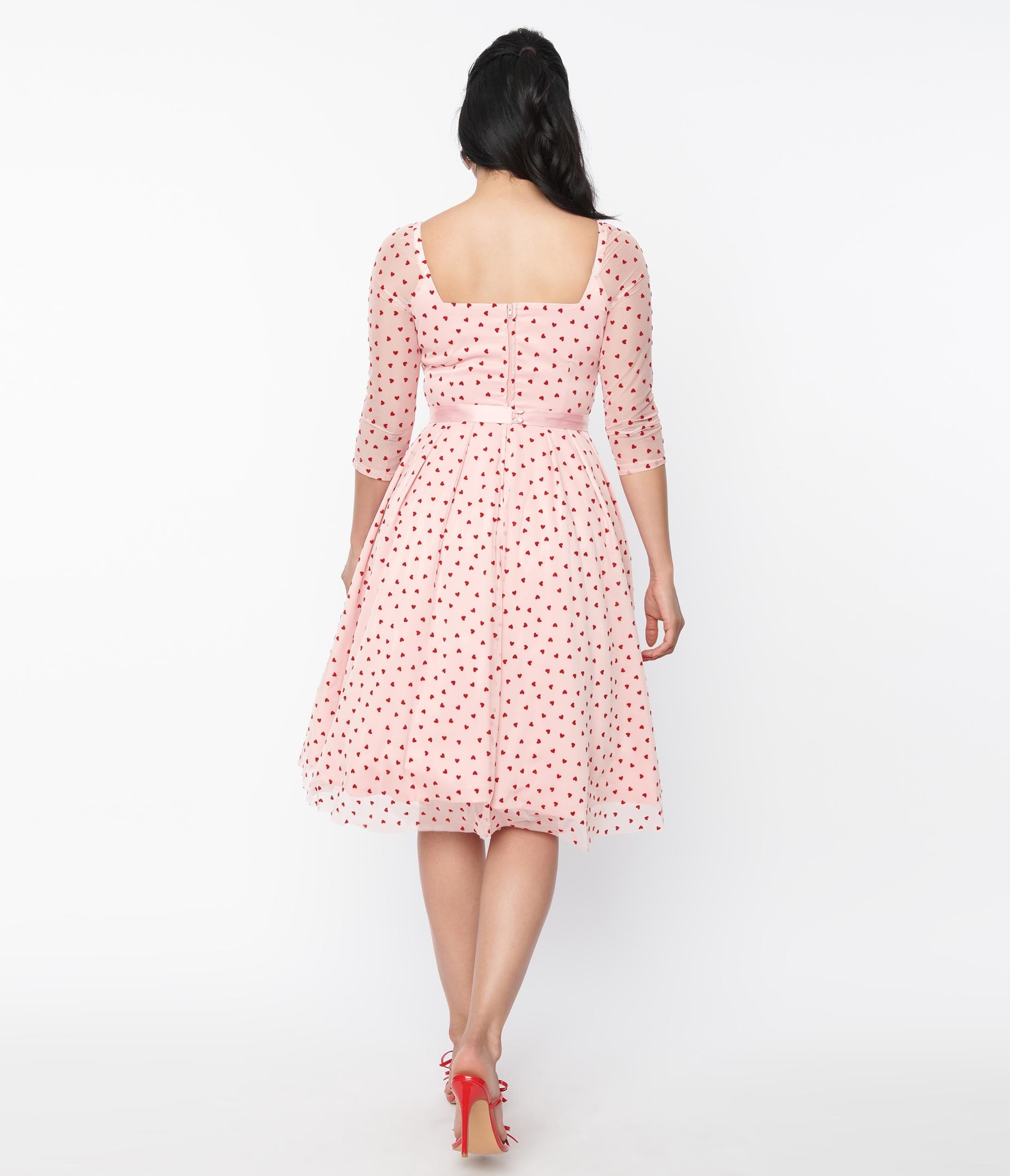 Unique Vintage Pink & Red Hearts Lamar Swing Dress