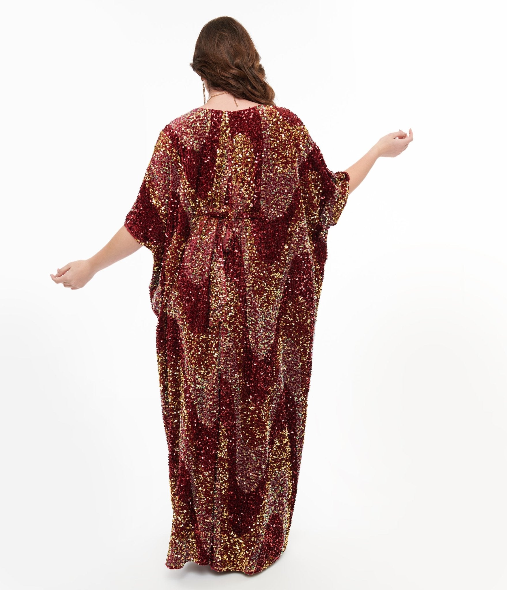 Unique Vintage 1960s Burgundy Sequin Burton Caftan Dress