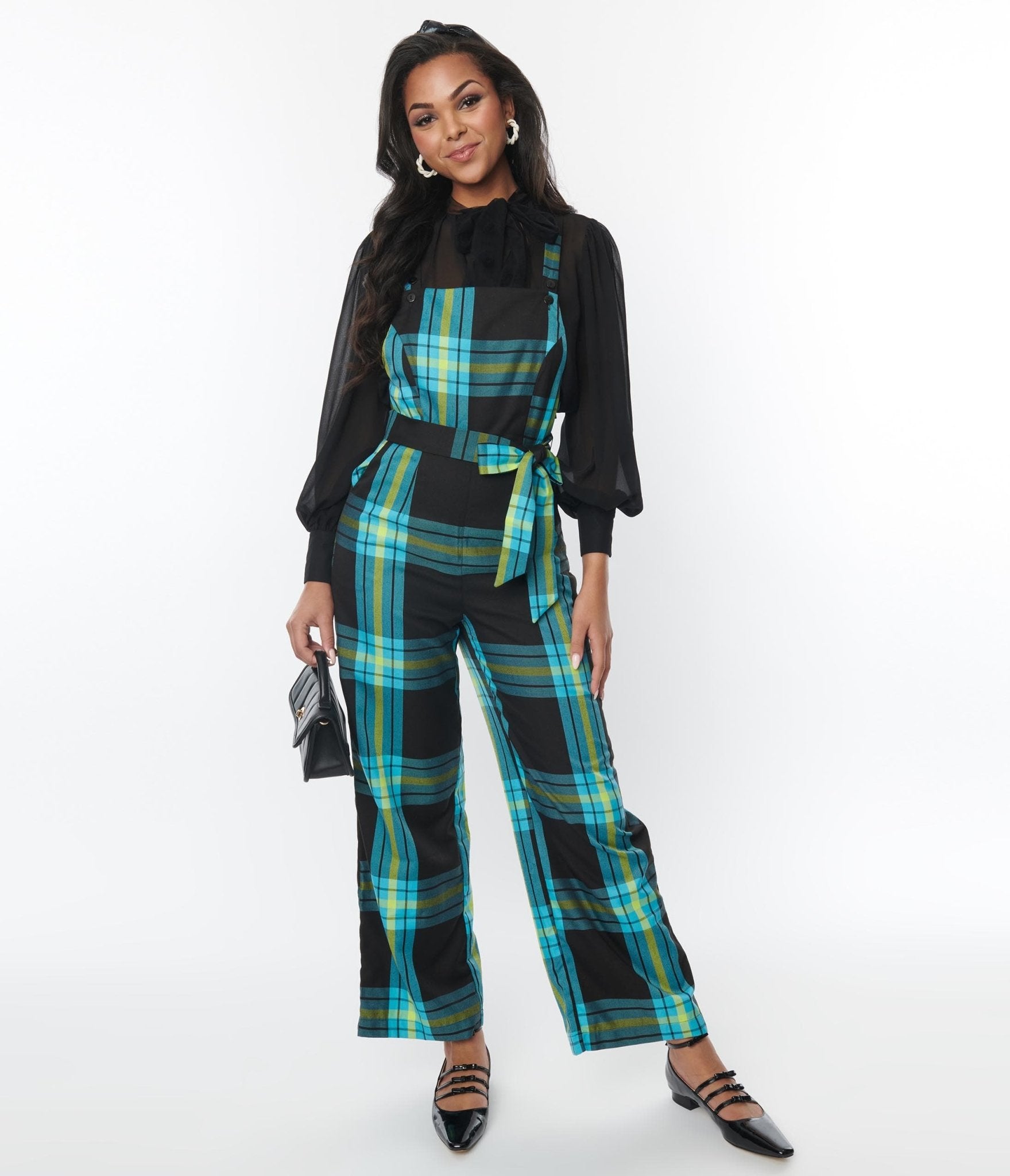 Collectif Teal Plaid Celandine Jumpsuit