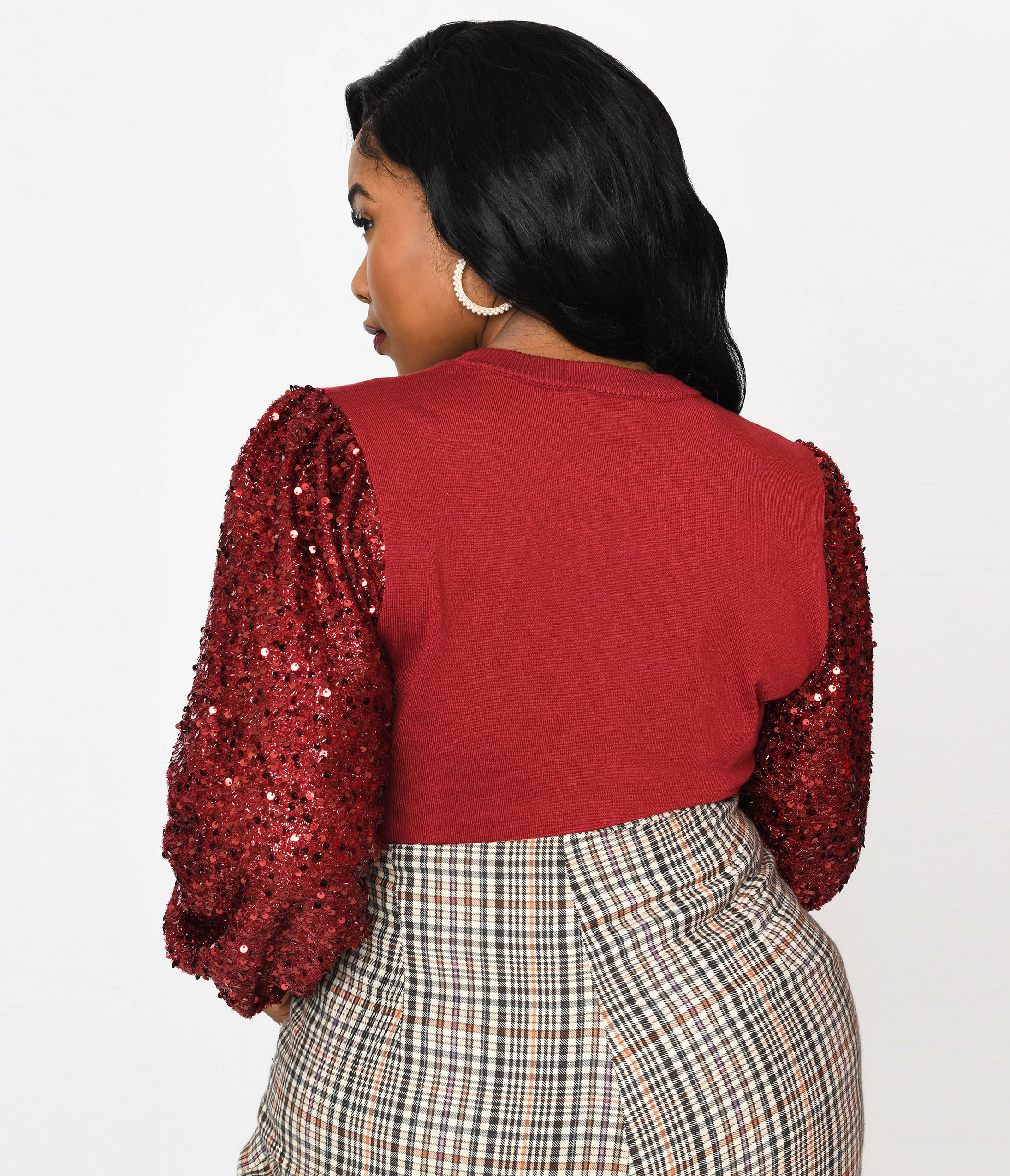 Burgundy Sequin Sleeved Knit Top