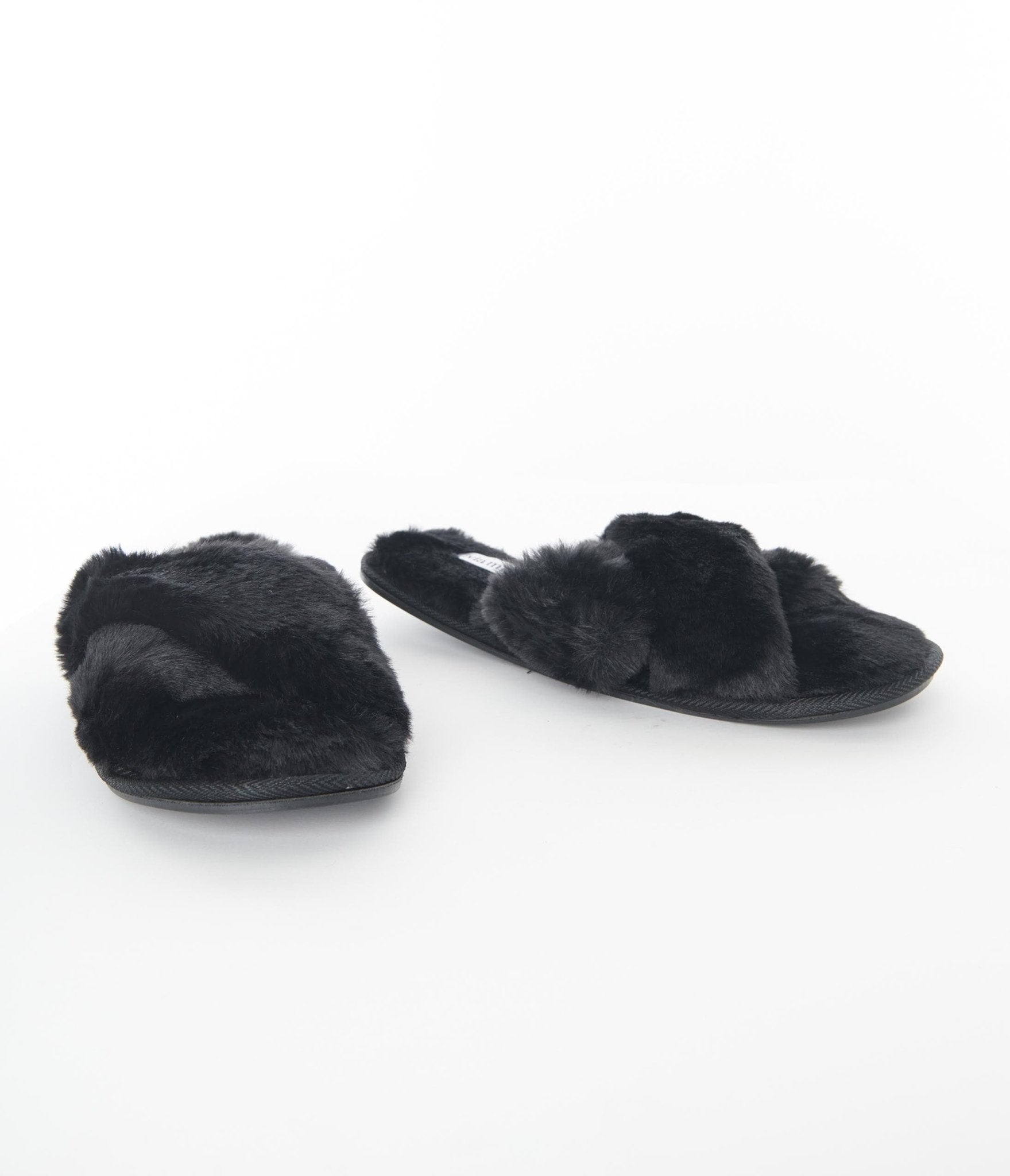 Black Cross Strap Fuzzy Slippers