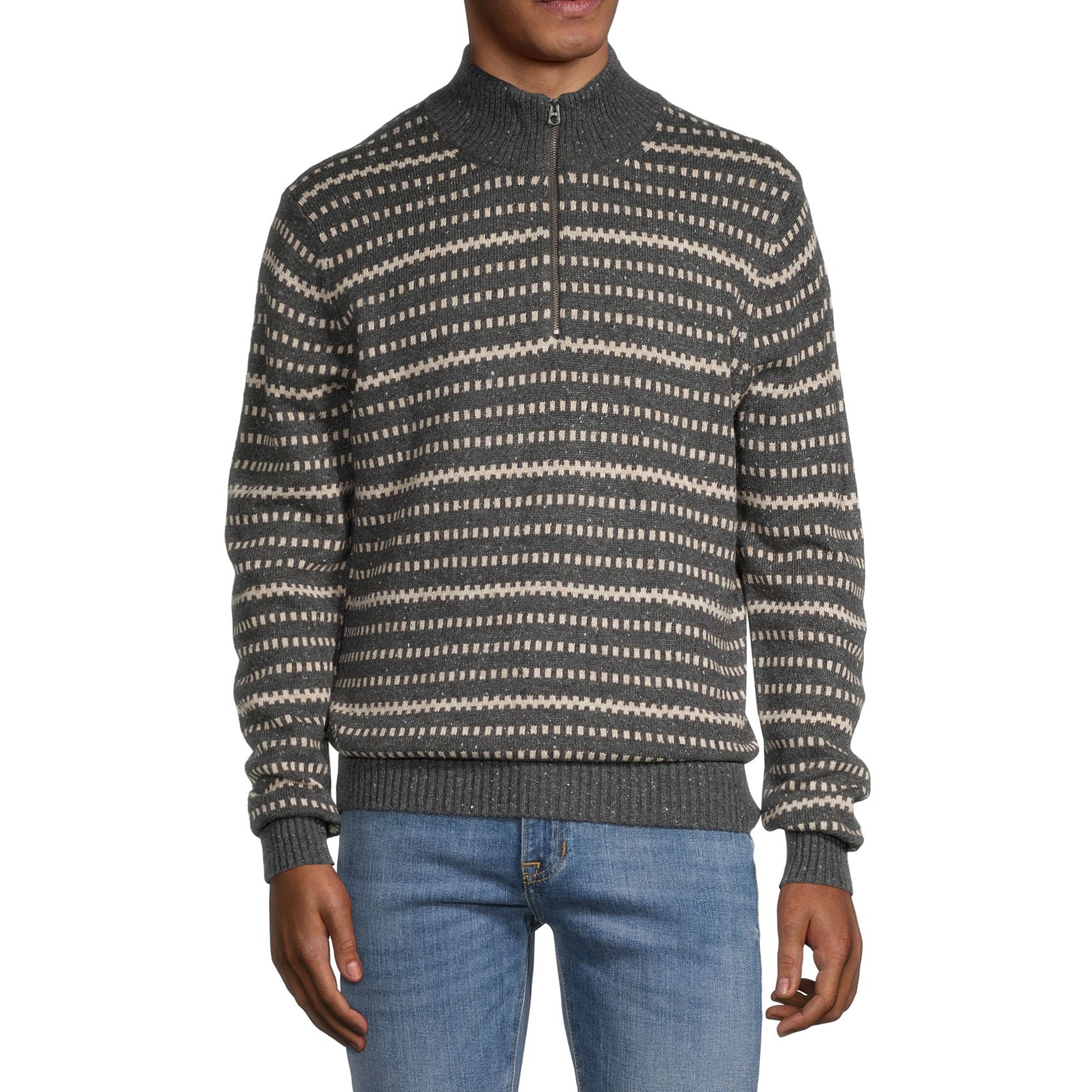 St. John`S Bay St. John's Bay Mens Mock Neck Long Sleeve Pullover Sweater - CHARCOAL STRIPE MEDIUM