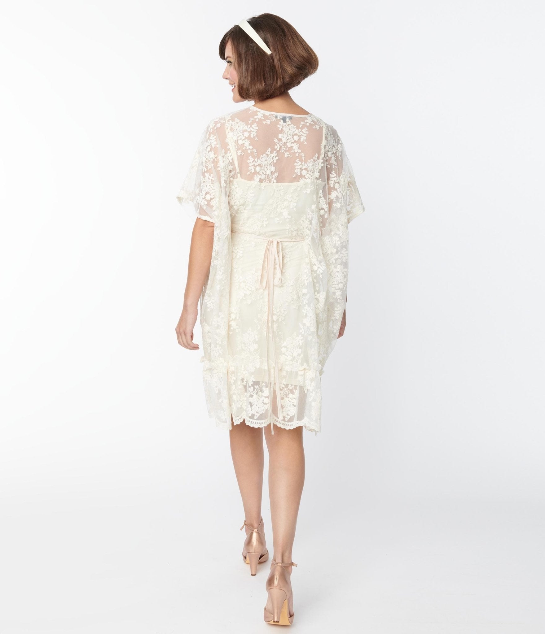 Smak Parlor 1970s Ivory Embroidered Lace Mini Caftan