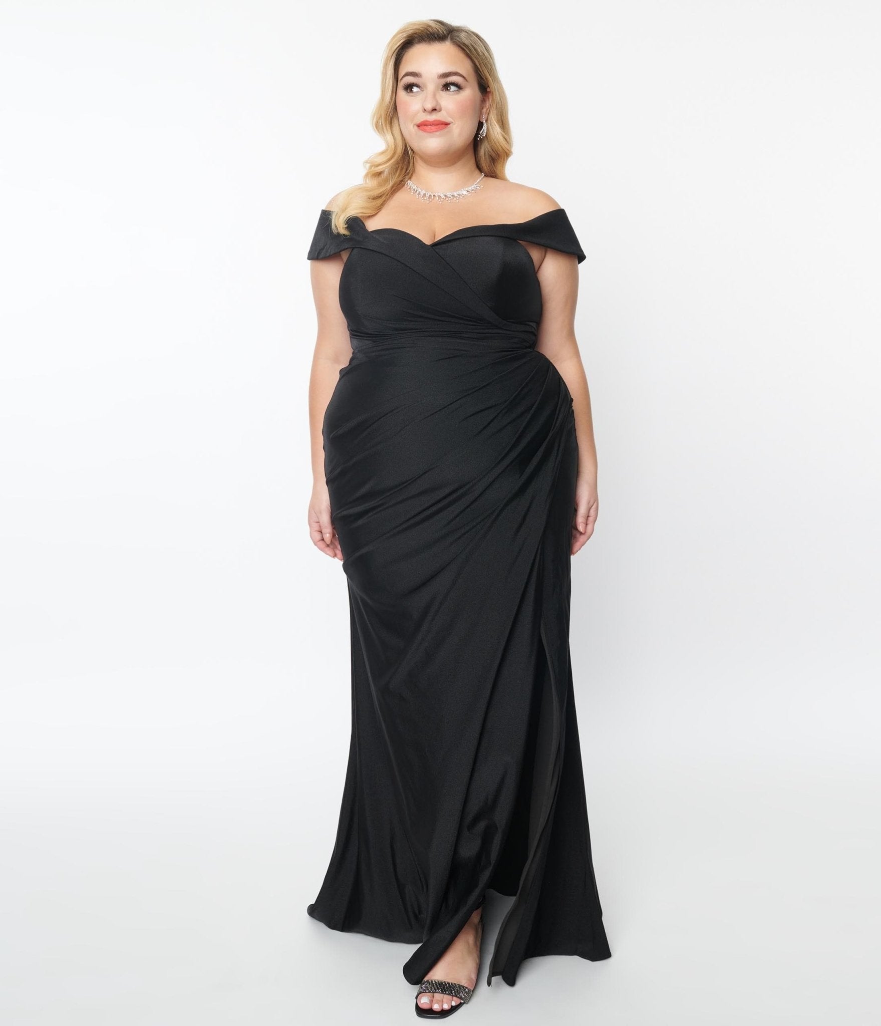 Plus Size Black Off The Shoulder Full Length Dress