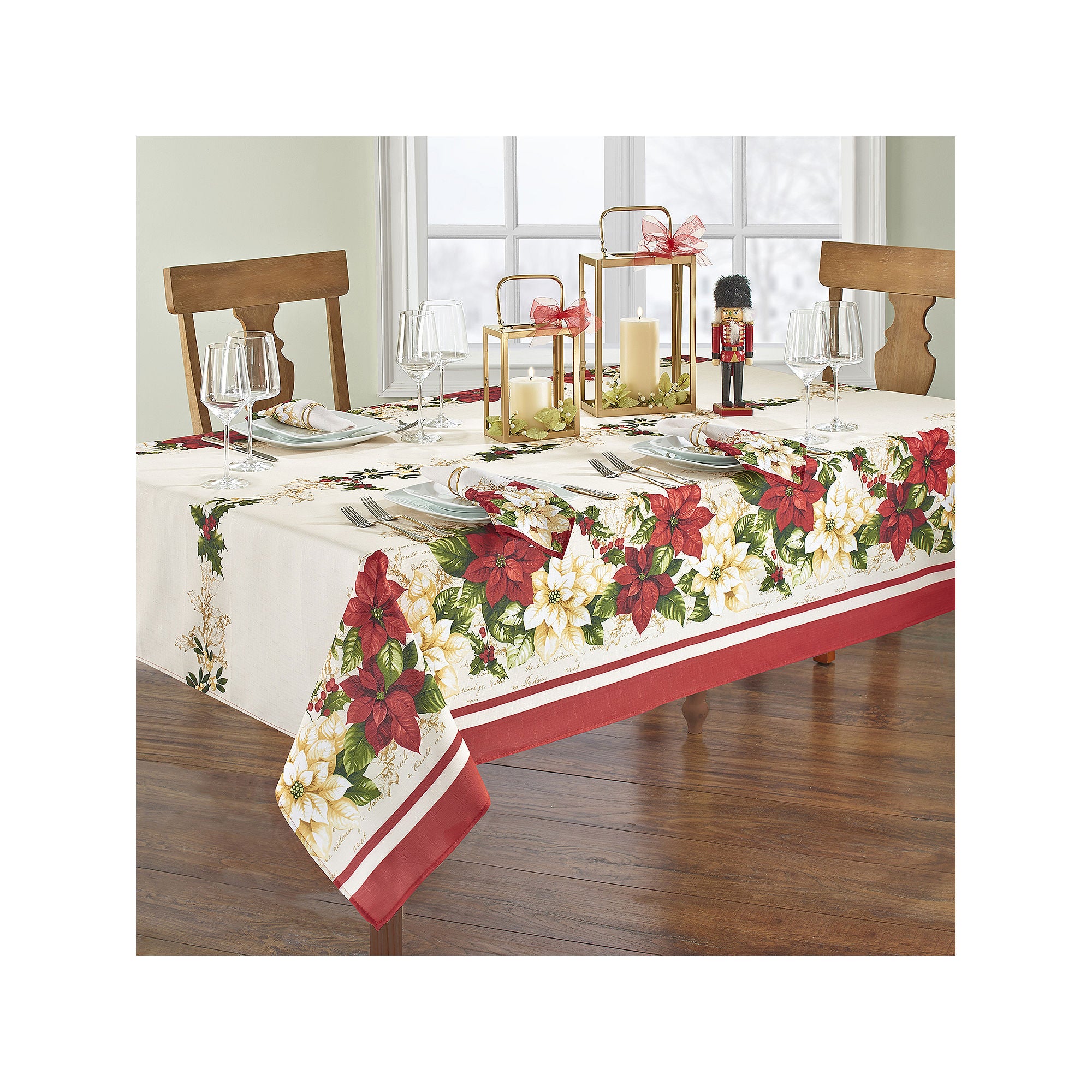 Elrene Home Fashions Red White Poinsettia Tablecloth - MULTI ONE SIZE