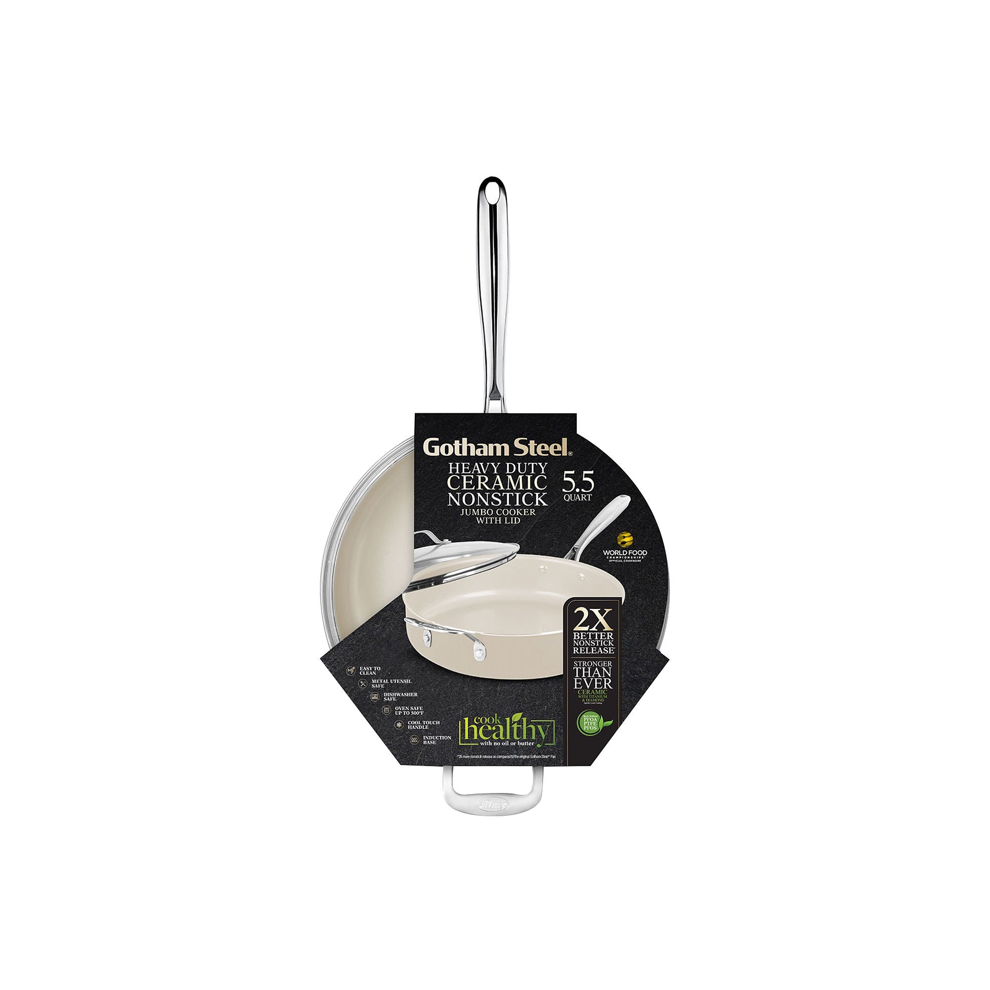 Gotham Steel Ultra 5.5-Qt. Non-Stick Jumbo Cooker Pan With Lid - CREAM ONE SIZE