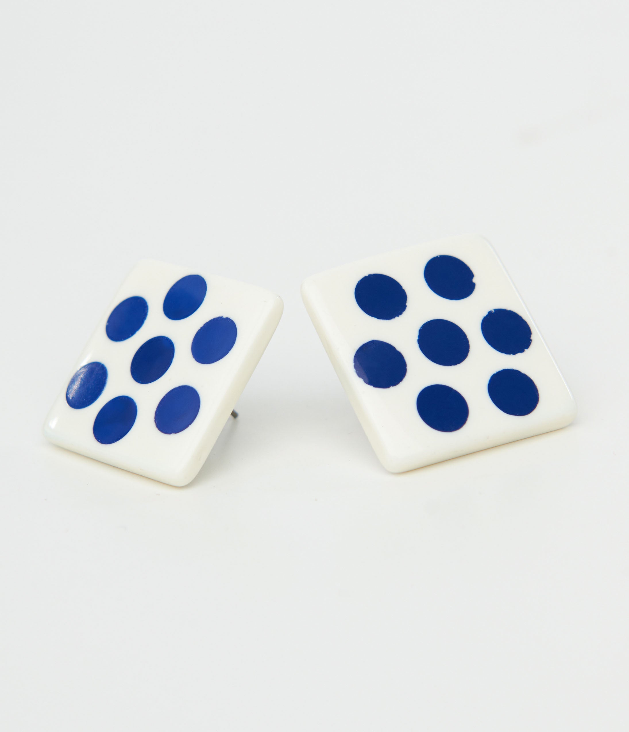 1980s Blue Polka Dot Square Earrings