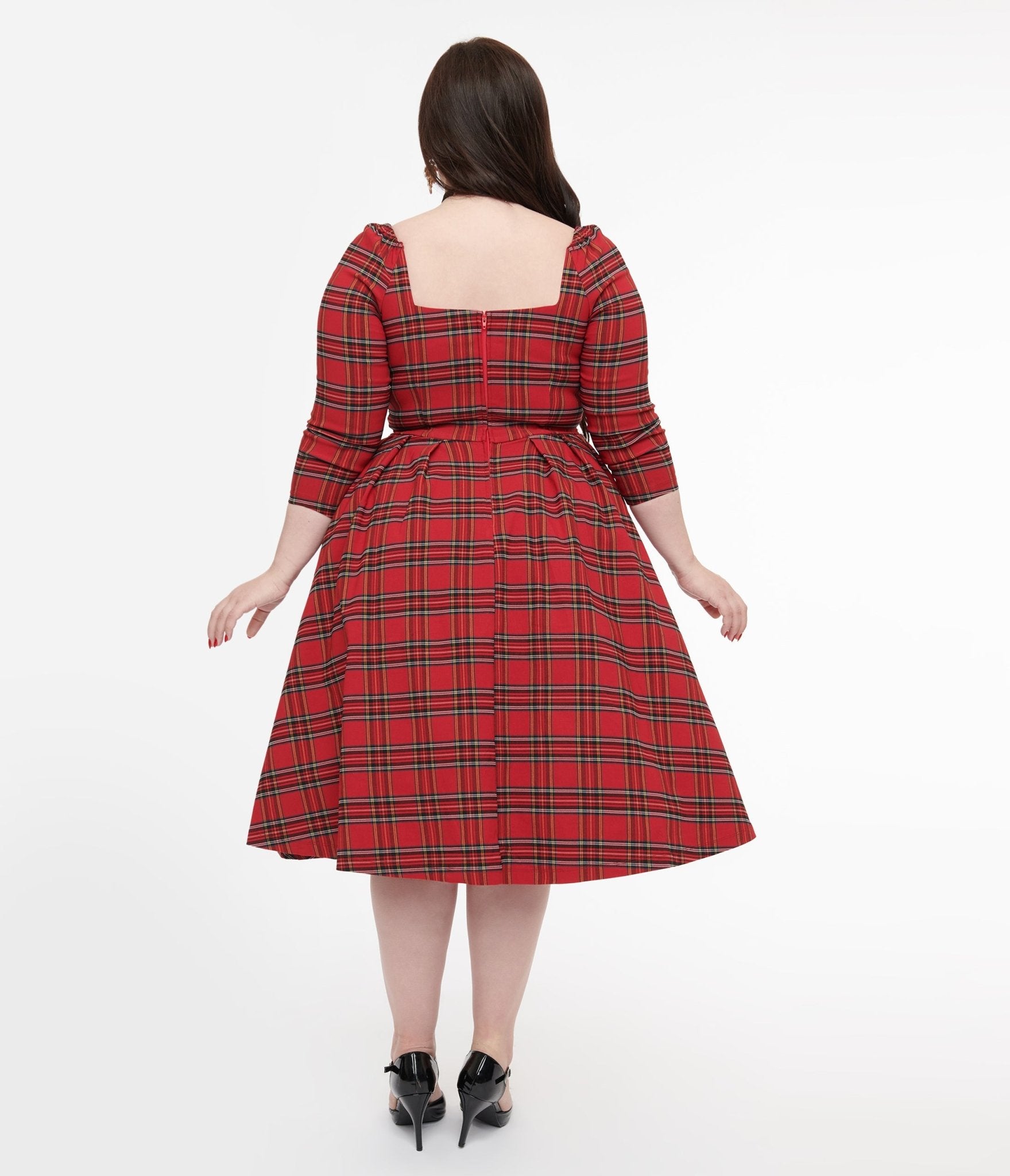 Unique Vintage Plus Size 1950s Red Plaid Lamar Swing Dress