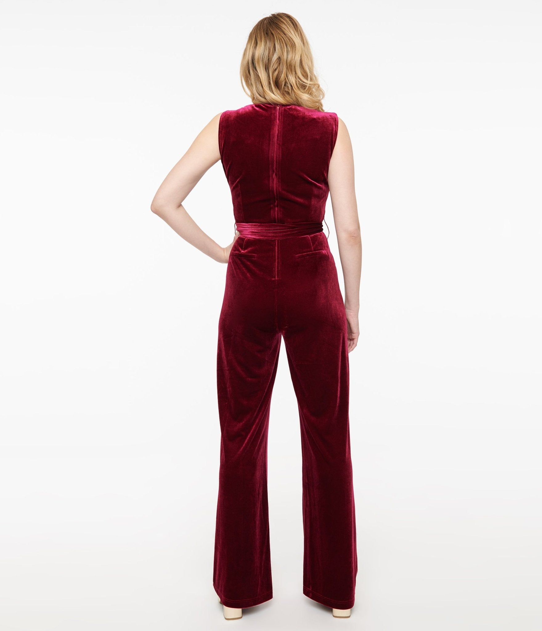 Unique Vintage 1950s Merlot Velvet Boat Neck Jumpsuit