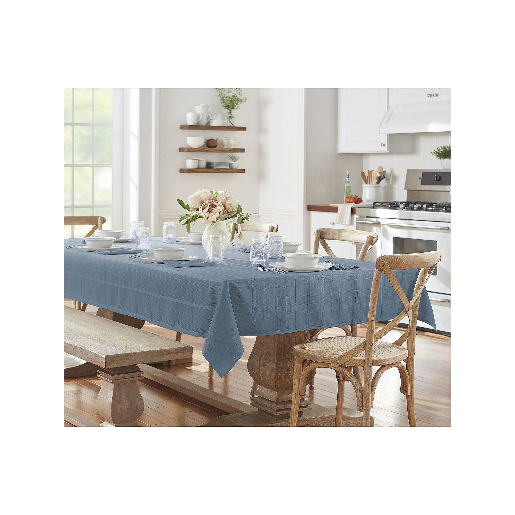 Elrene Home Fashions Elegance Plaid Jacquard Tablecloth - BLUE SHADOW ONE SIZE