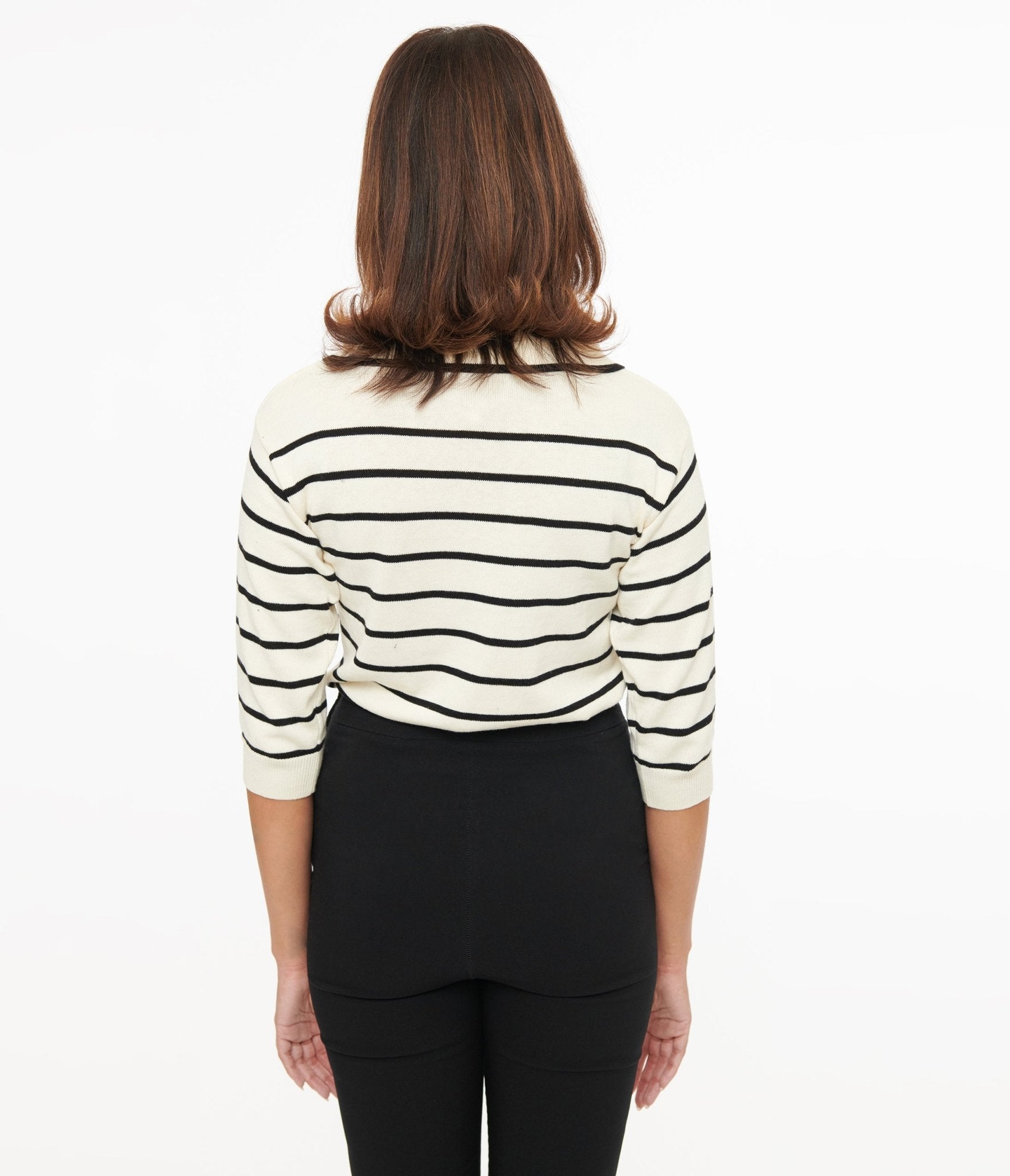 Polagram 1960s Ivory & Black Stripe Polo Knit Sweater