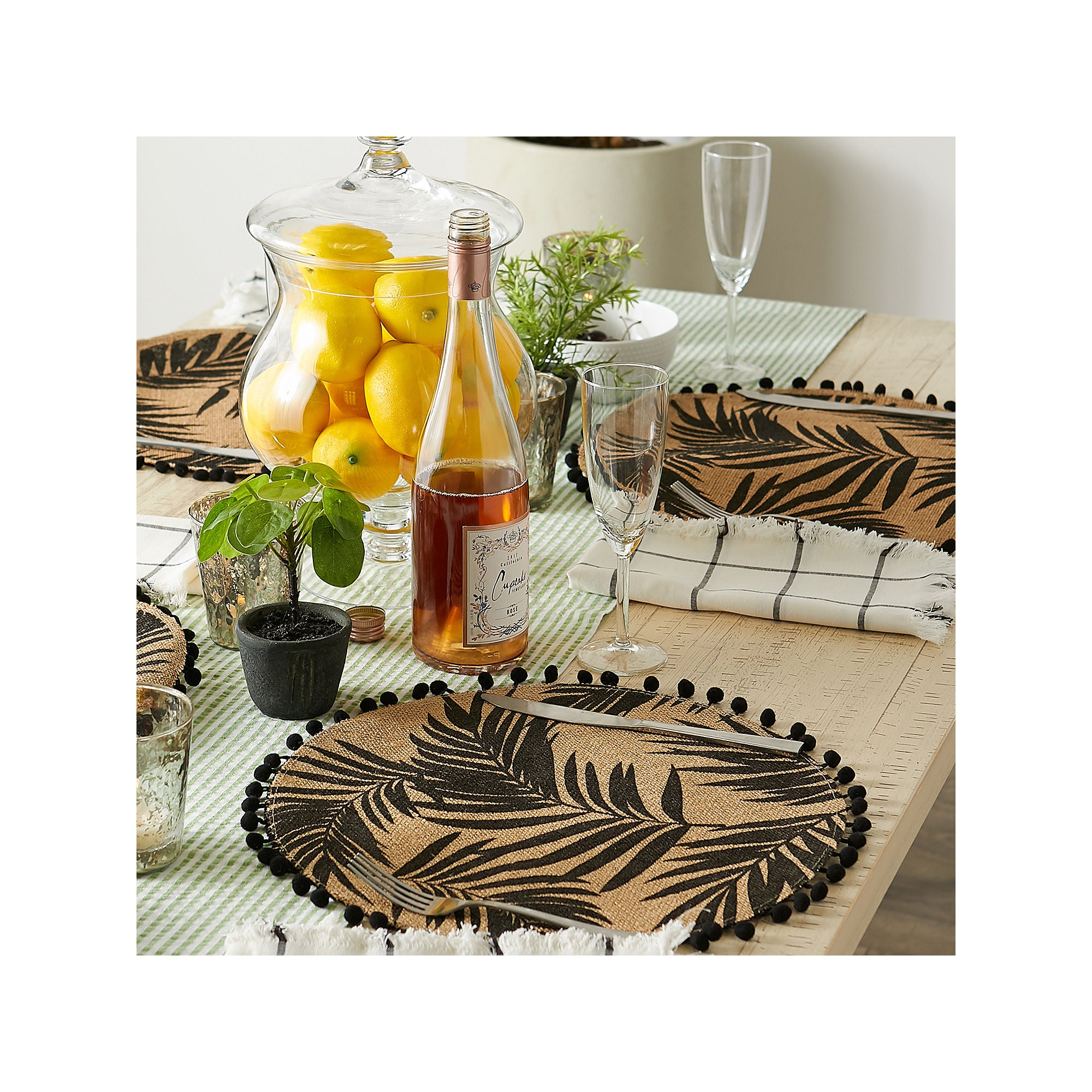 Design Imports Black Fern Print On Natural Round Jute 6-Pc.Placemats - BLACK FERN PRINT ONE SIZE