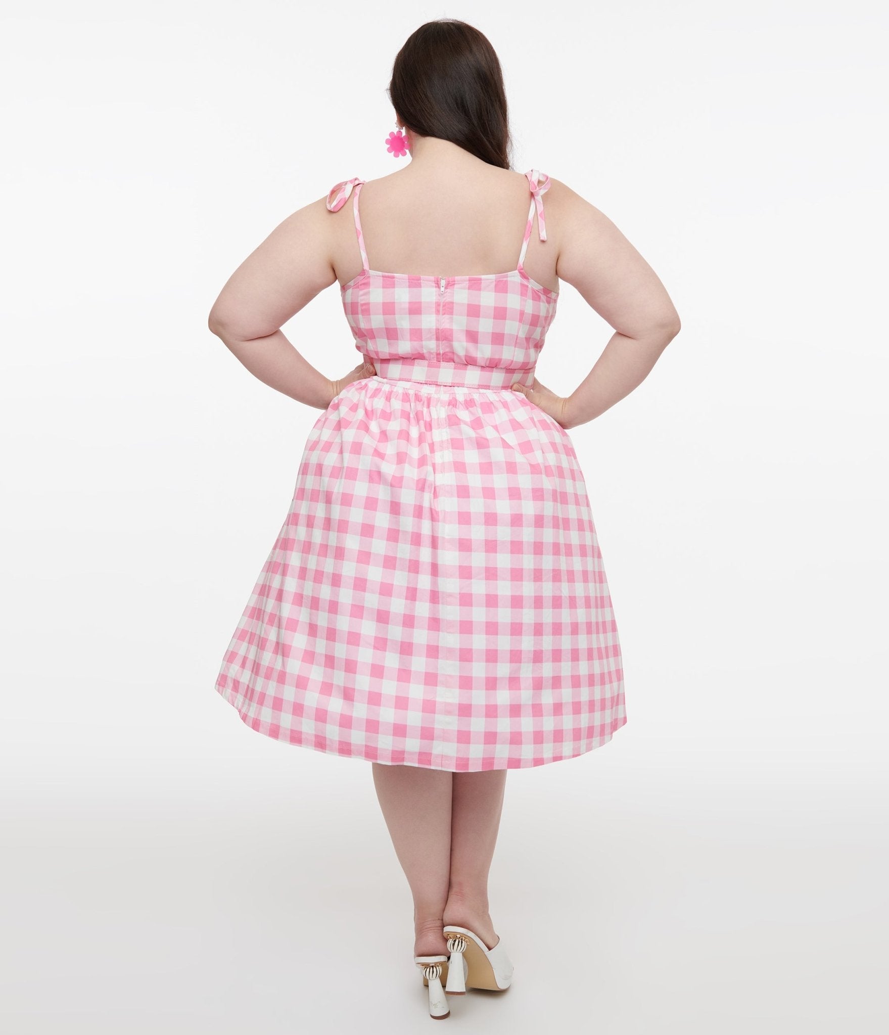 Unique Vintage Plus Size Pink & White Gingham Bobbie Swing Dress